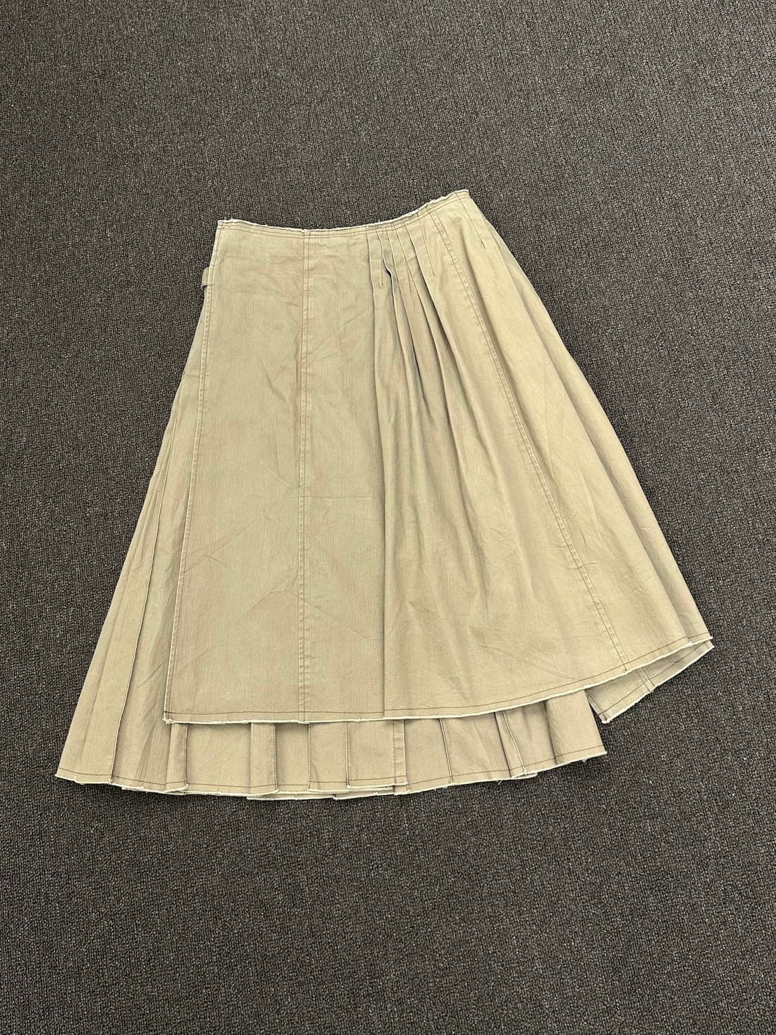 OS)A/T vintage 그런지 베이지 레이어드 플리스 데님 롱스커트 상품이미지8