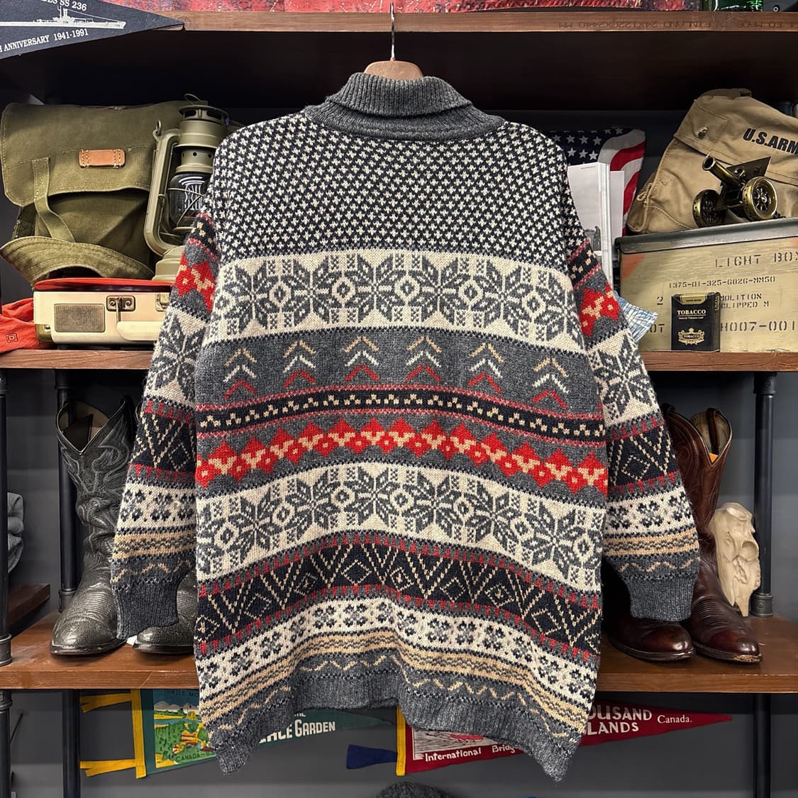90s 빈티지 에스닉 노르딕 퓨어울 하이넥 롱라인 스웨터 N154 상품이미지2