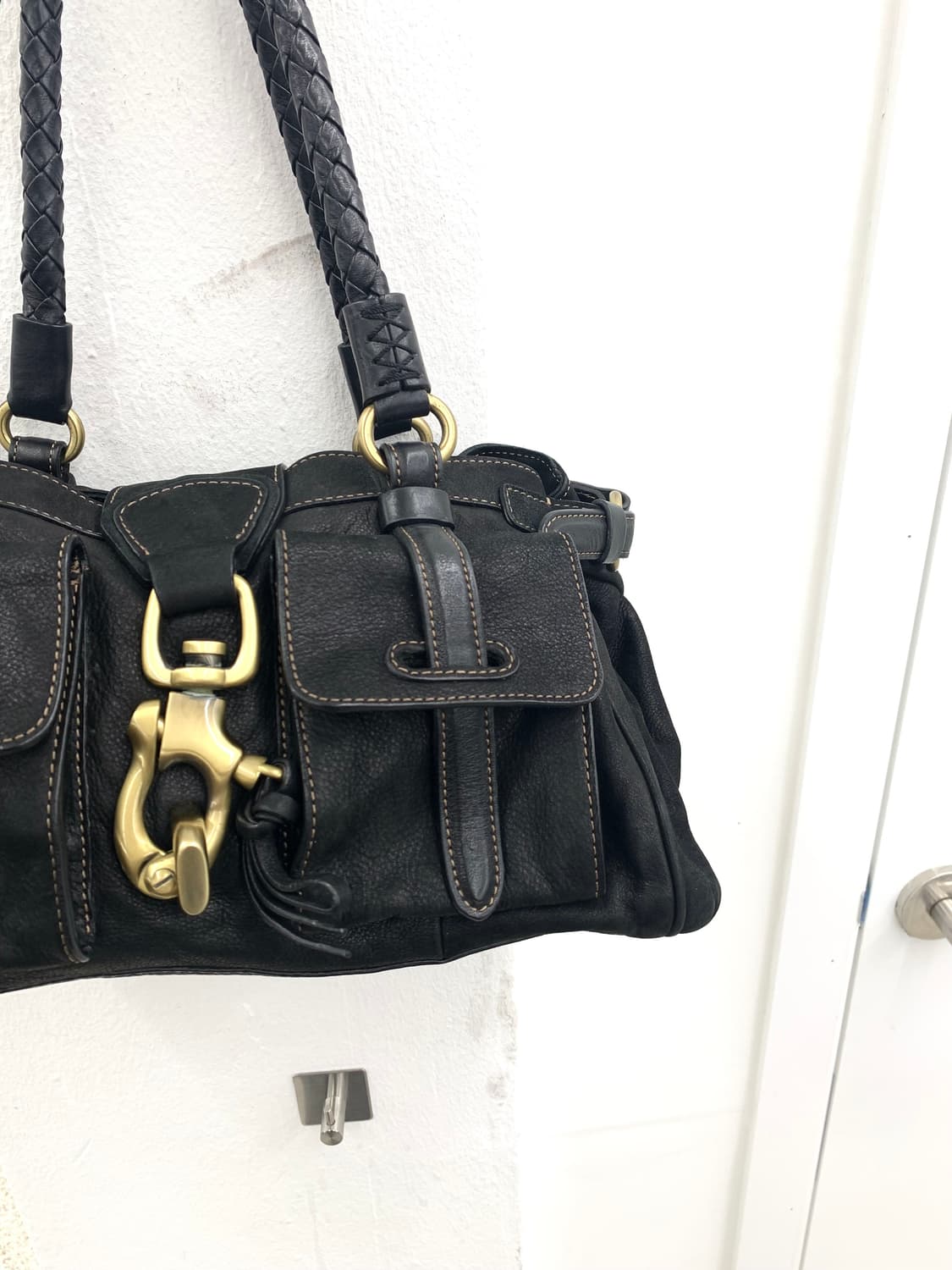 Black leather pocket shoulder bag   상품이미지5