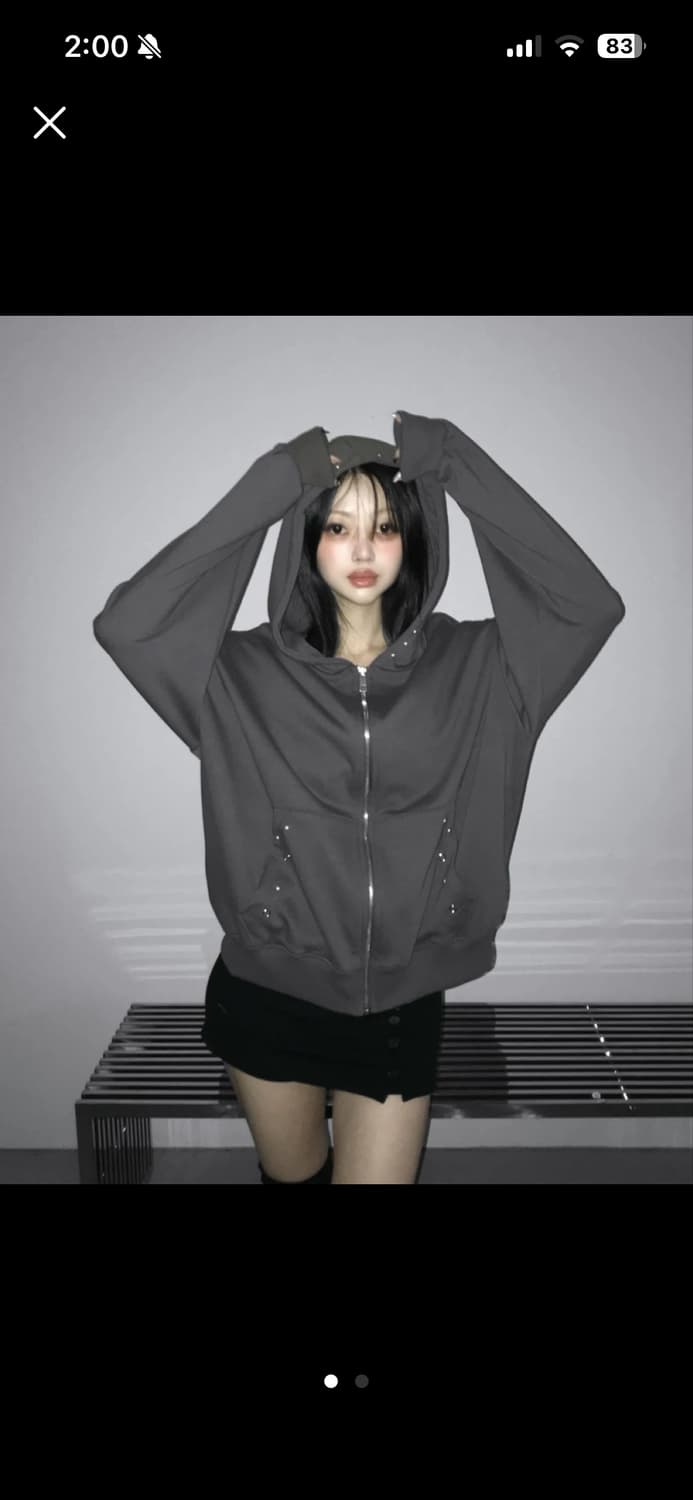 디에어타운 스터드 후드집업 차콜 상품이미지1