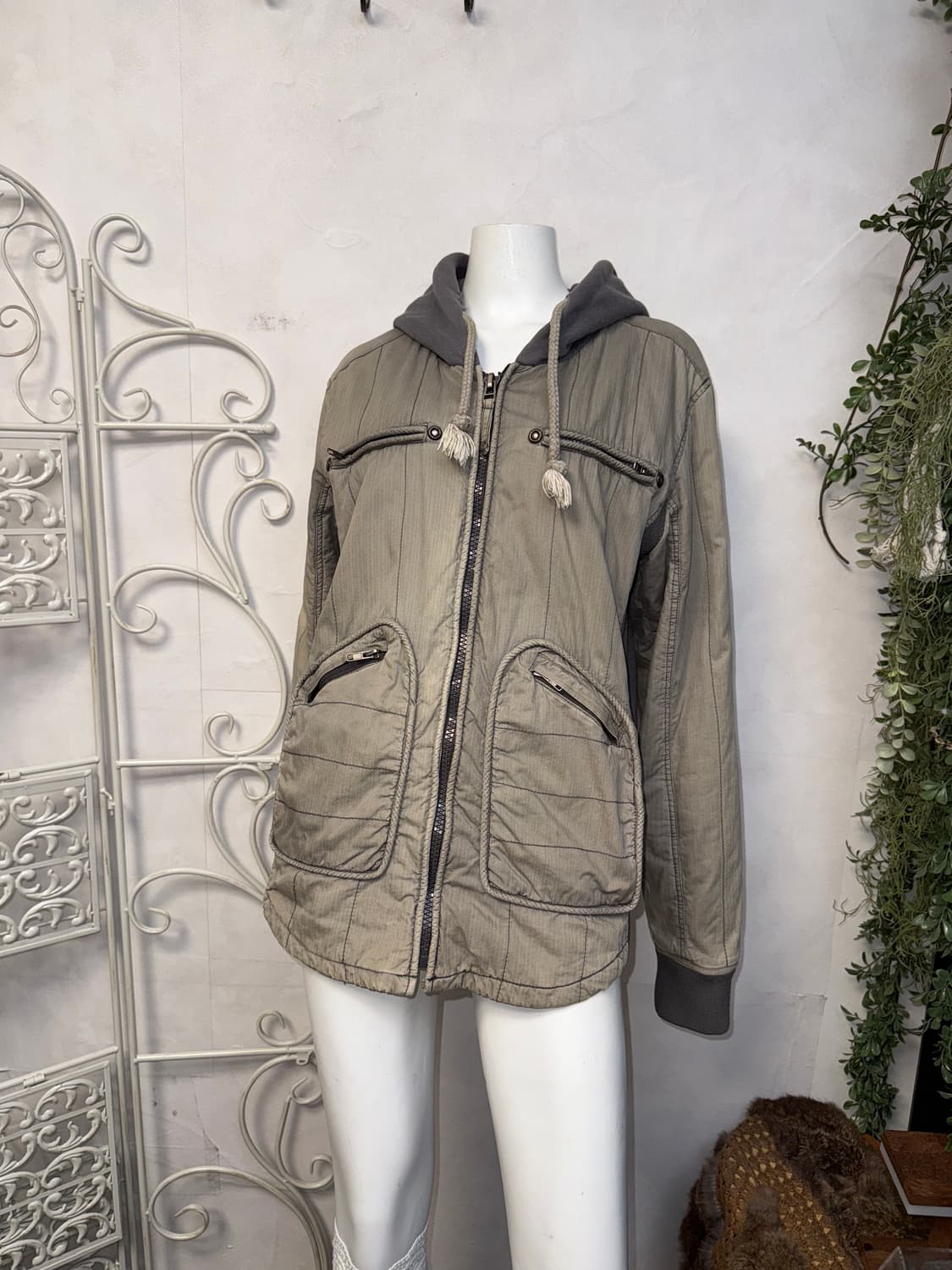 3QR ash khaki pocket knit hood zipup jk 상품이미지5