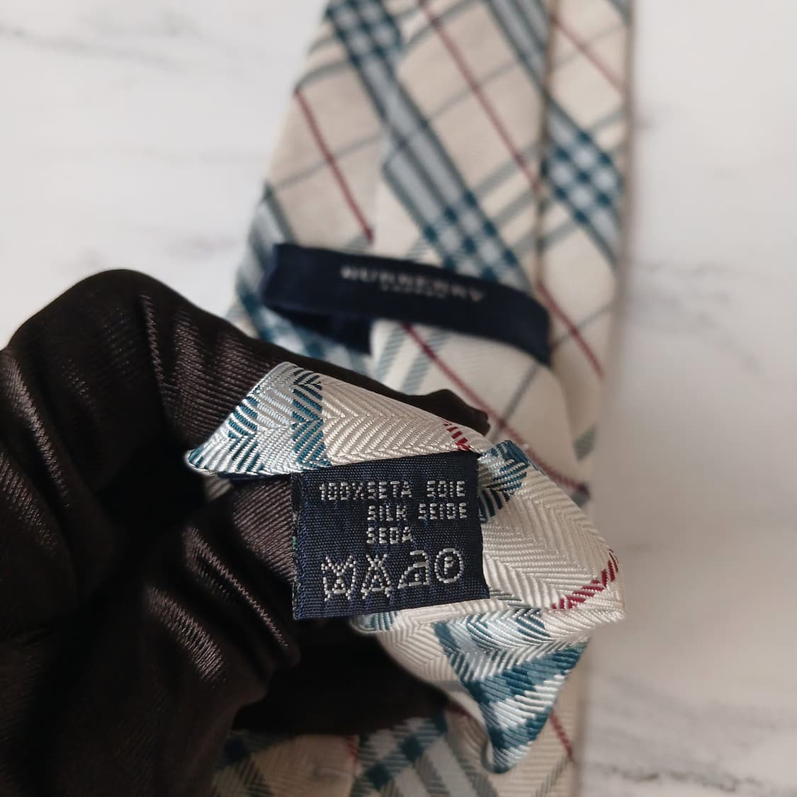 버버리 실크 베이지 체크 패턴 넥타이 8.5cm A등급 E890 상품이미지4