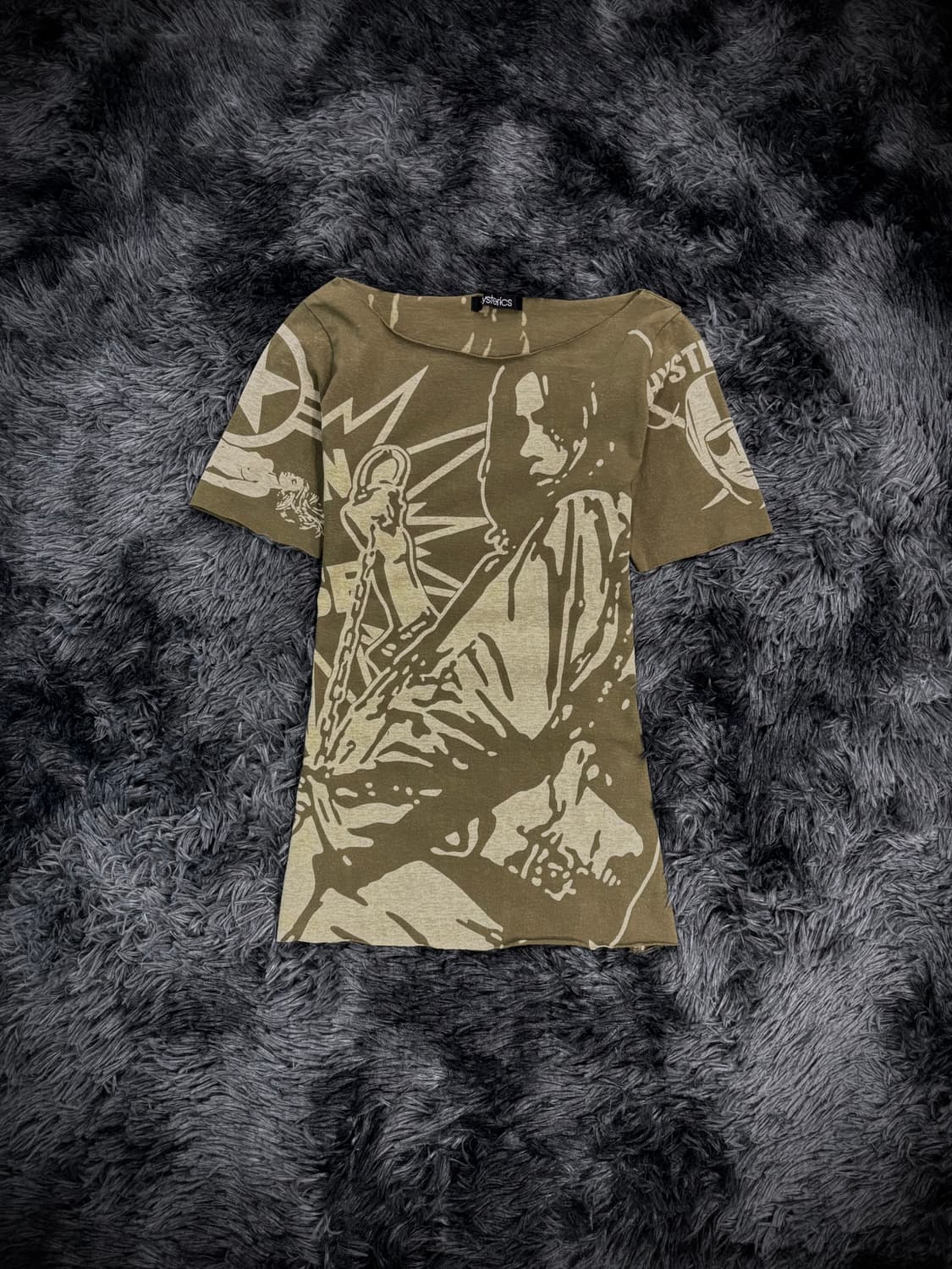 Hysteric glamour 90’s 카키 트라이벌페이스 반팔 티셔츠 상품이미지1