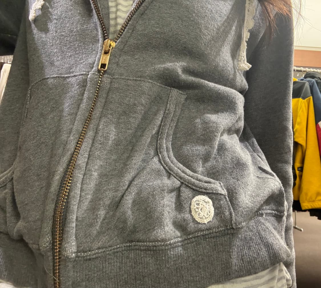 M)earth music 빈티지 여성 레이스 디테일 후드 집업 상품이미지3