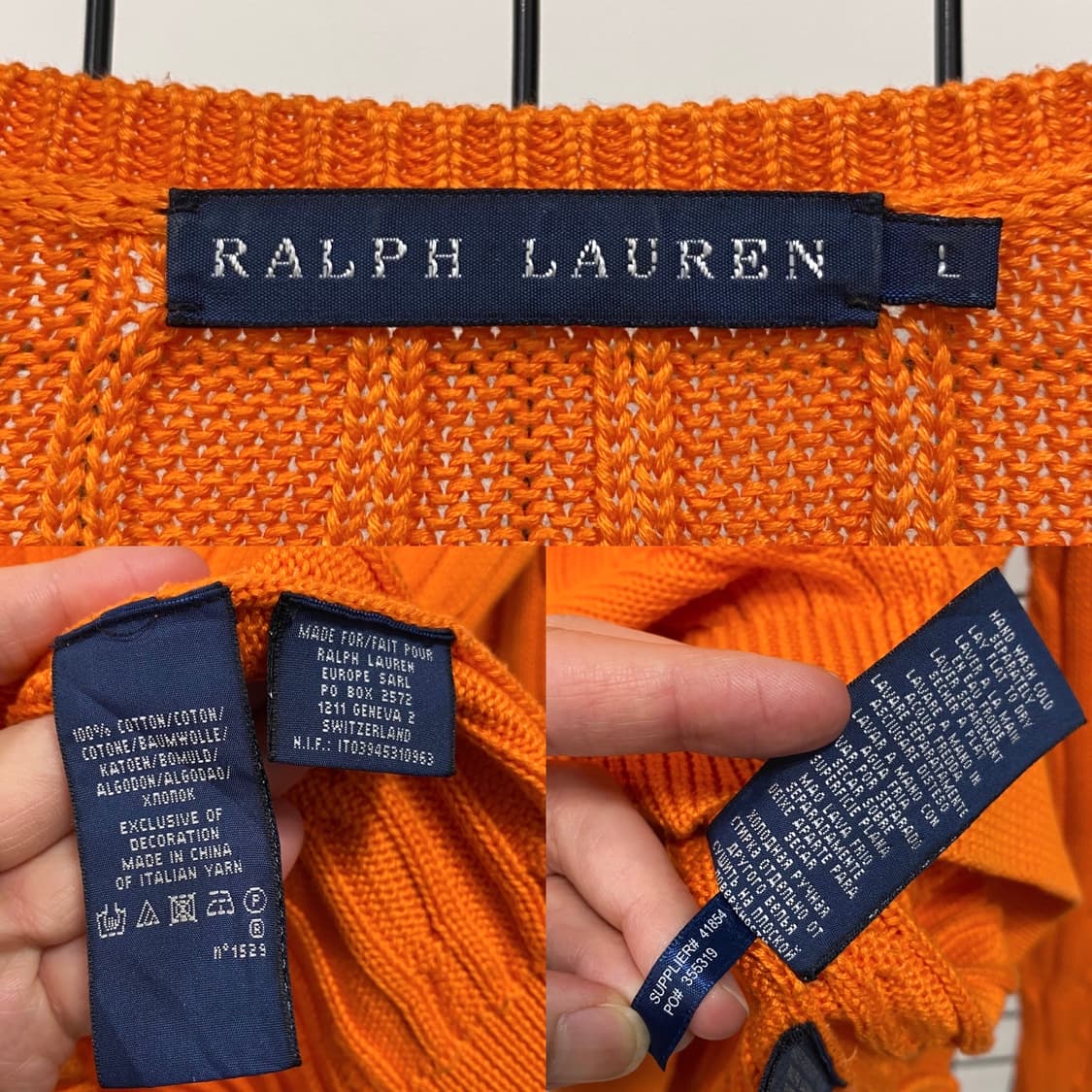 폴로 랄프로렌 케이블 브이넥 니트 오렌지 상품이미지5