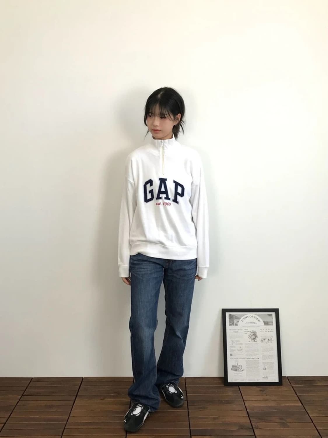 GAP Logo Half Zip Sweatshirt White 상품이미지1