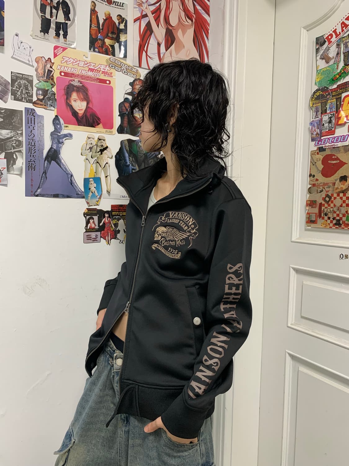 밴슨 레더 하이넥 스컬 후드집업 상품이미지2