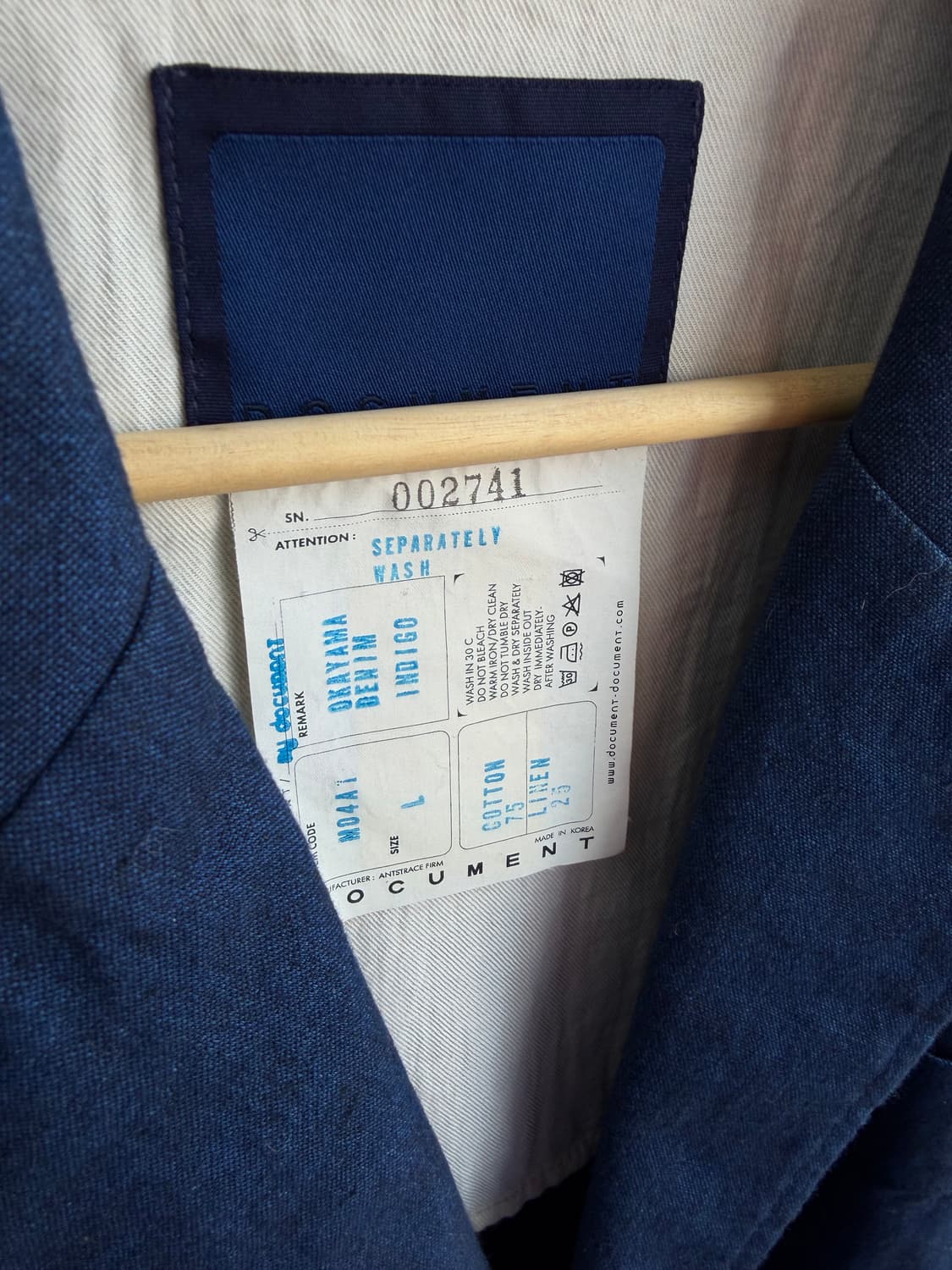 L/ 도큐먼트 데님코튼 인디고 코트 자켓 상품이미지5