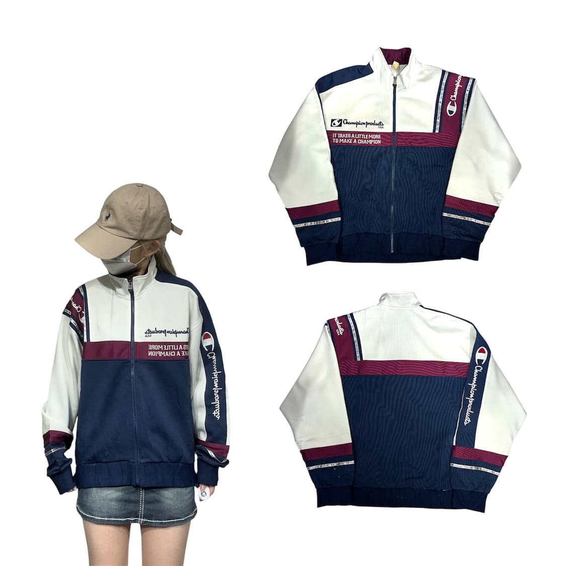 챔피온 화이트 네이비 오버핏 트랙탑 져지 상품이미지1