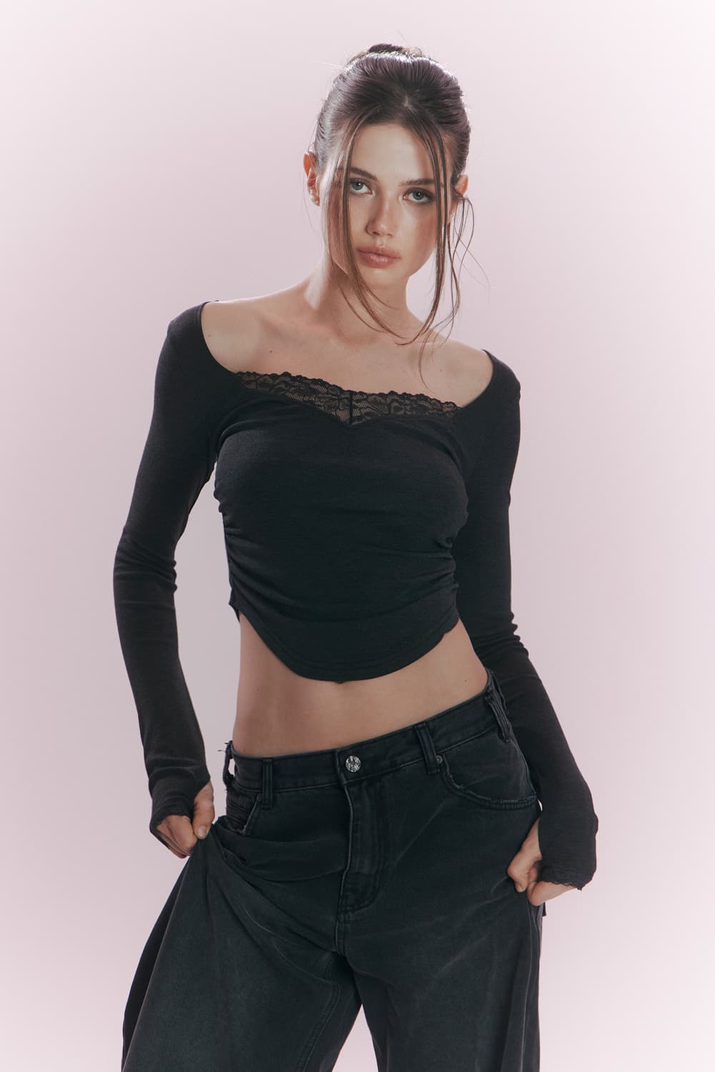 플리즈노팔로우 Vera Lace Shirring Long Sleeve T 상품이미지2