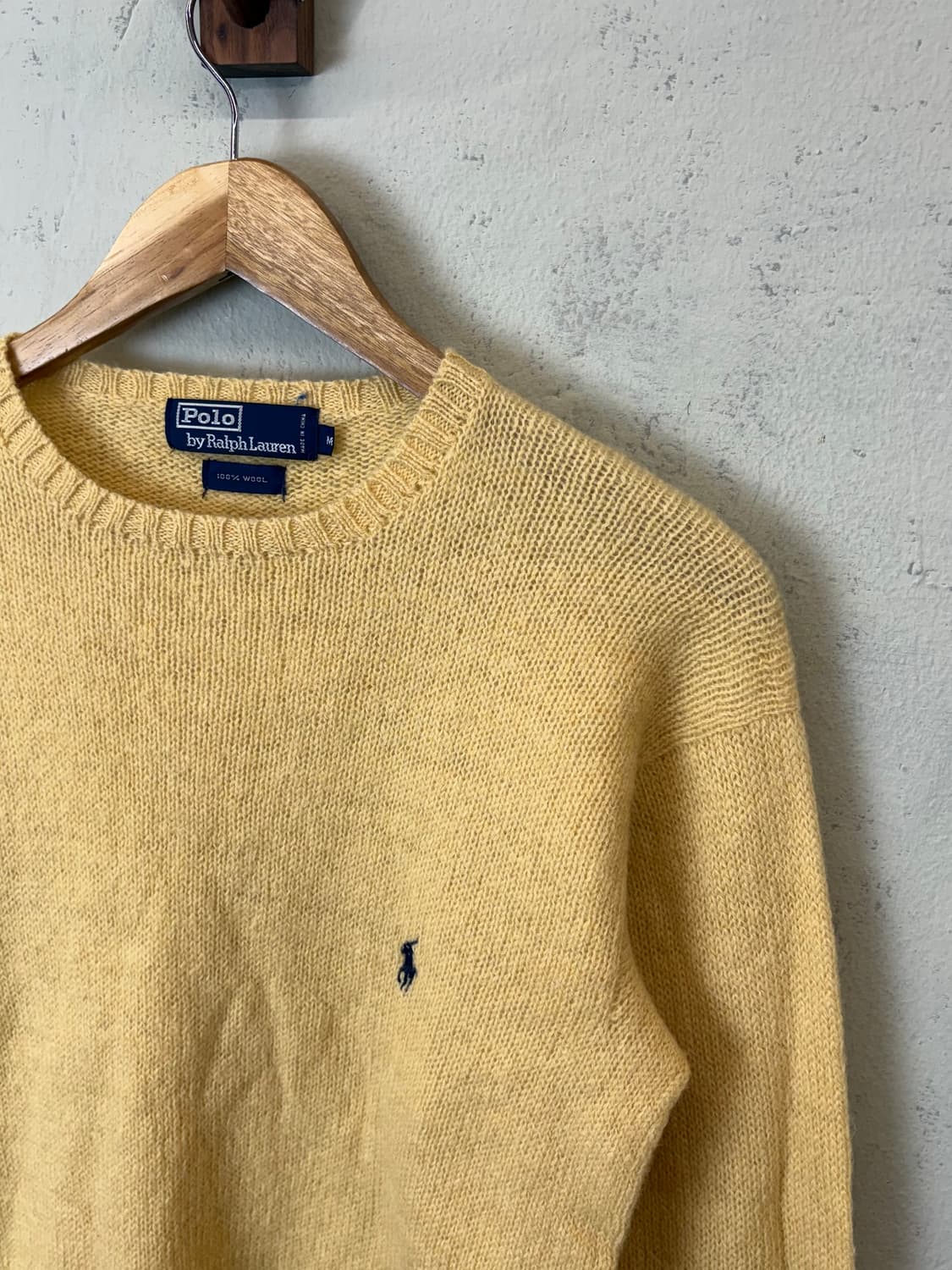 폴로랄프로렌 90s JPN 빈티지 라운드 울 니트 옐로우 상품이미지4