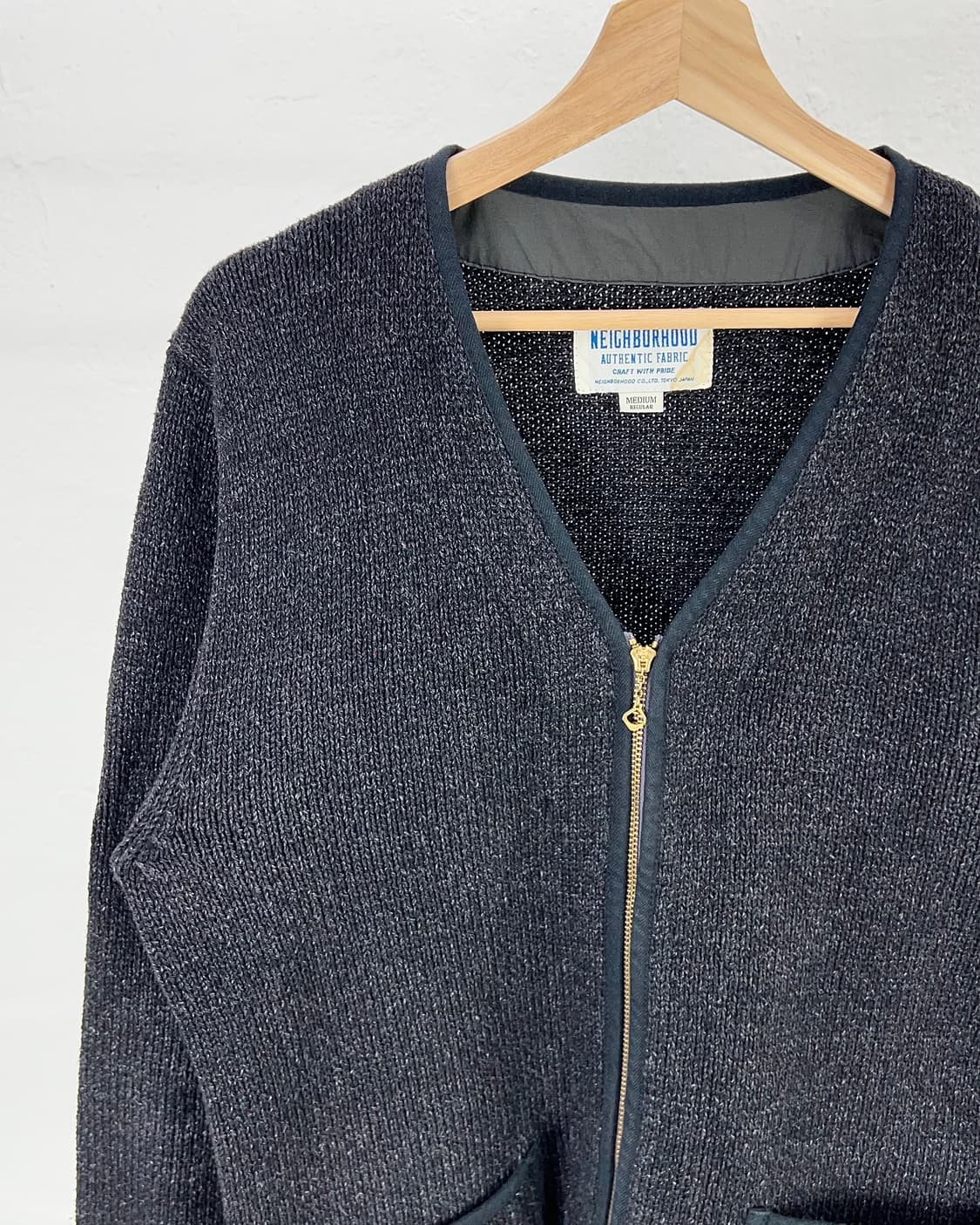네이버후드 인디고 다이 노카라 니트 집업 자켓 상품이미지2