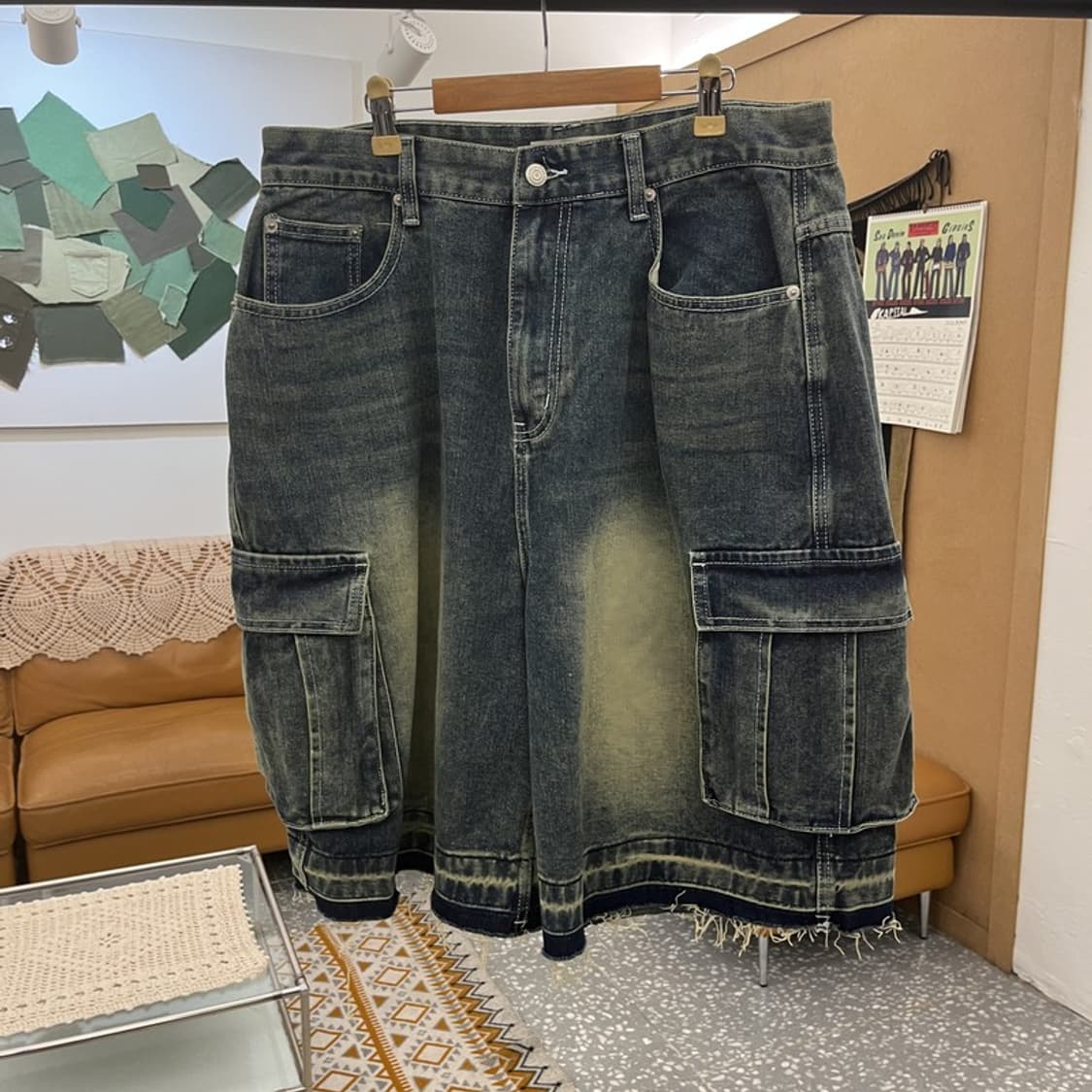어널러코드 빈티지 아메카지 워싱 데님 카고 반바지 L C11123 상품이미지3