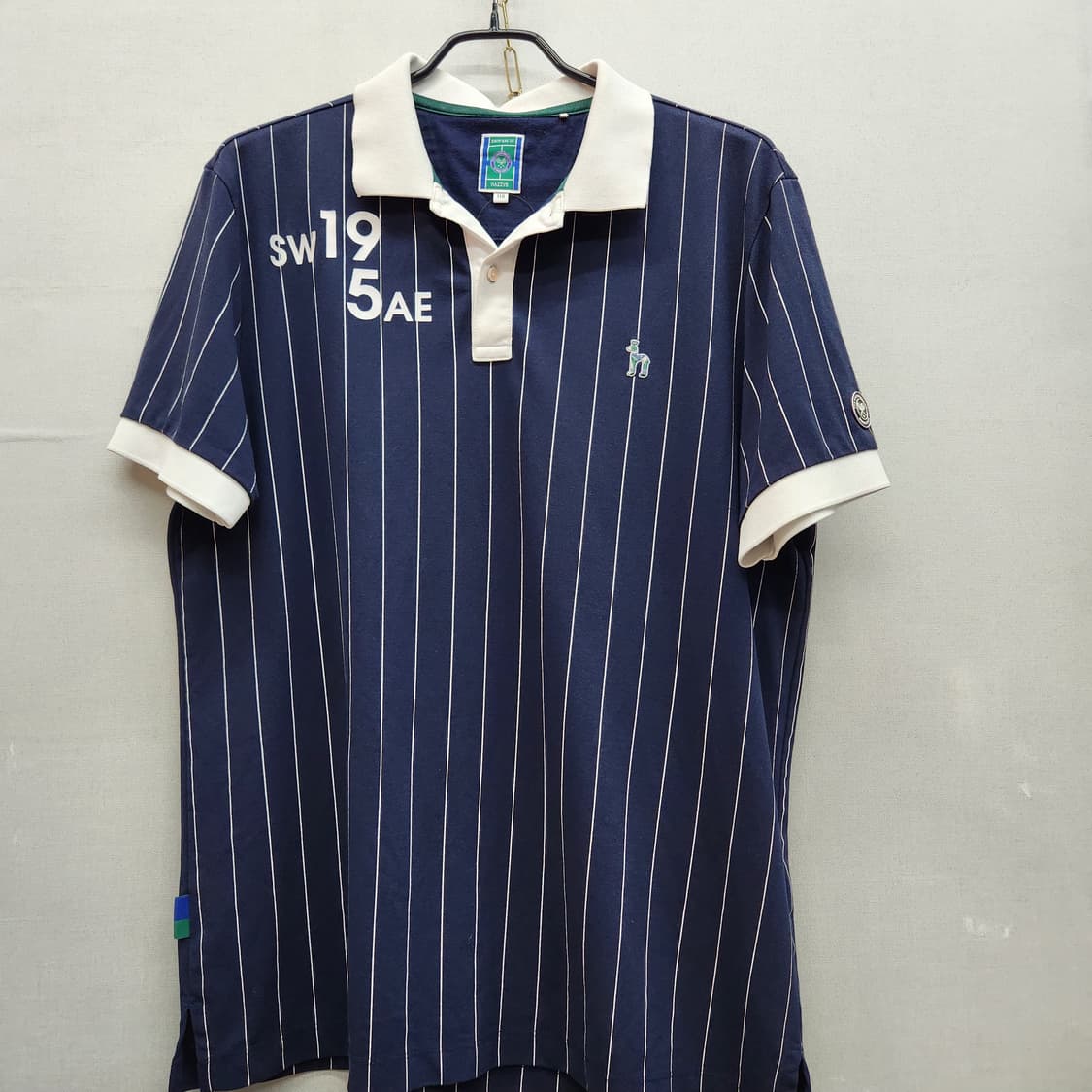 헤지스x윔블던 로고자수 스트라이프 반팔카라 110(XL) 상품이미지1
