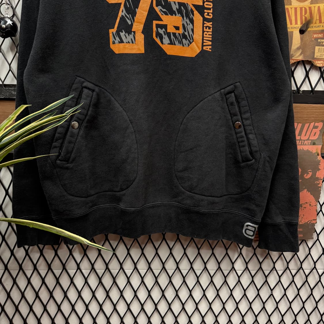 00s 아비렉스 후드티 전면 클로딩 75 프린팅 포인트 블랙 상품이미지4