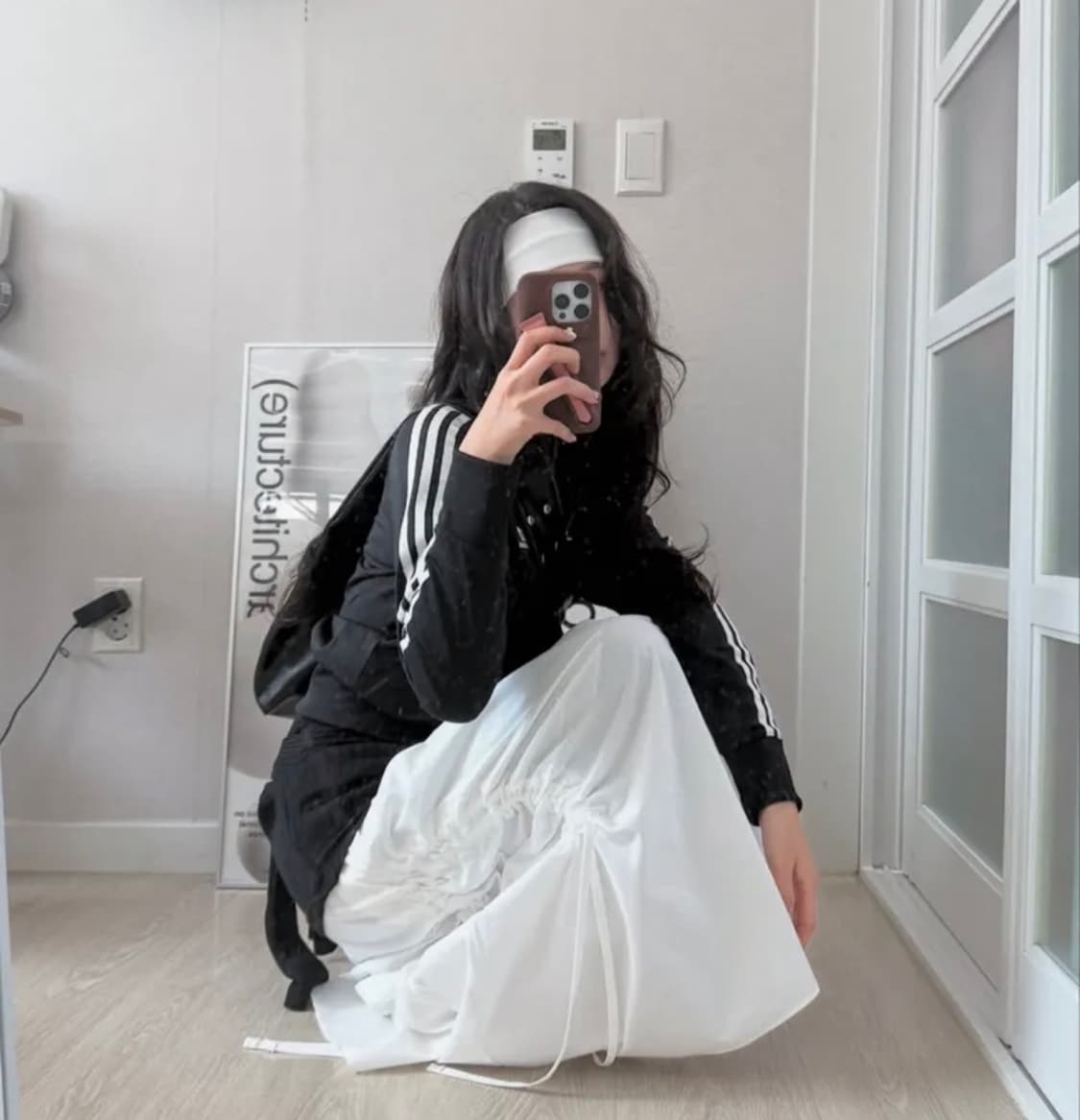 우화 셔링쪼임롱스커트 화이트 상품이미지1