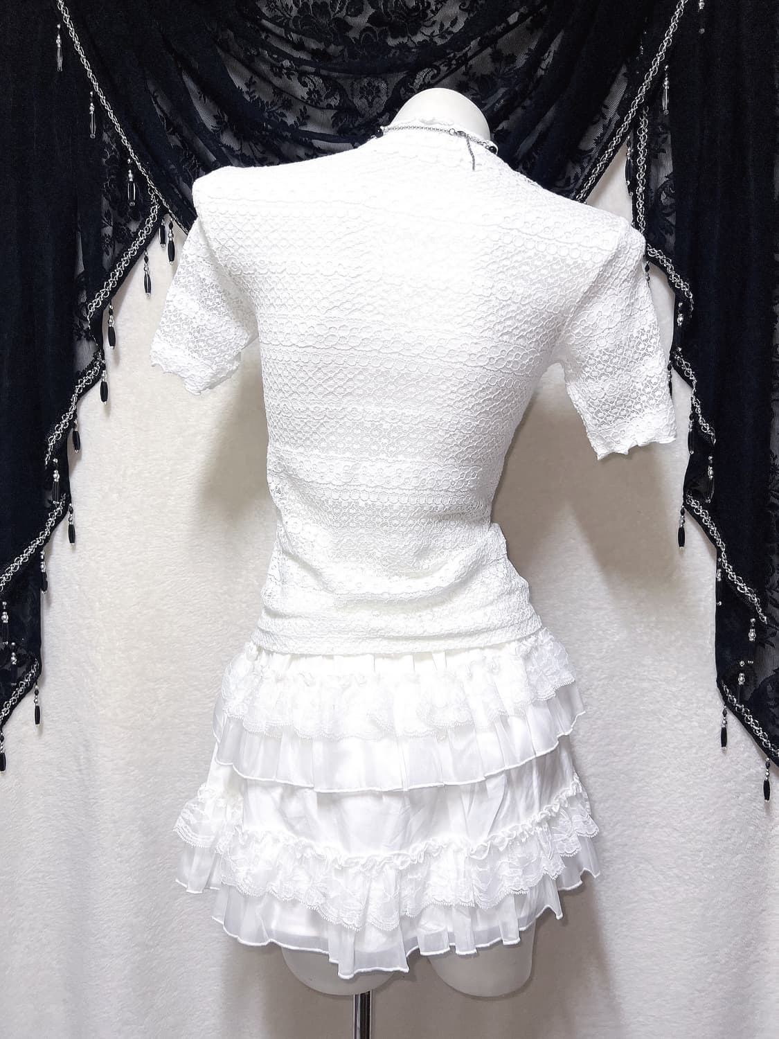 로맨틱고딕 엔젤릭 고스로리타 화이트 레이스 시스루 블라우스 로걀탑 핀터 상품이미지7