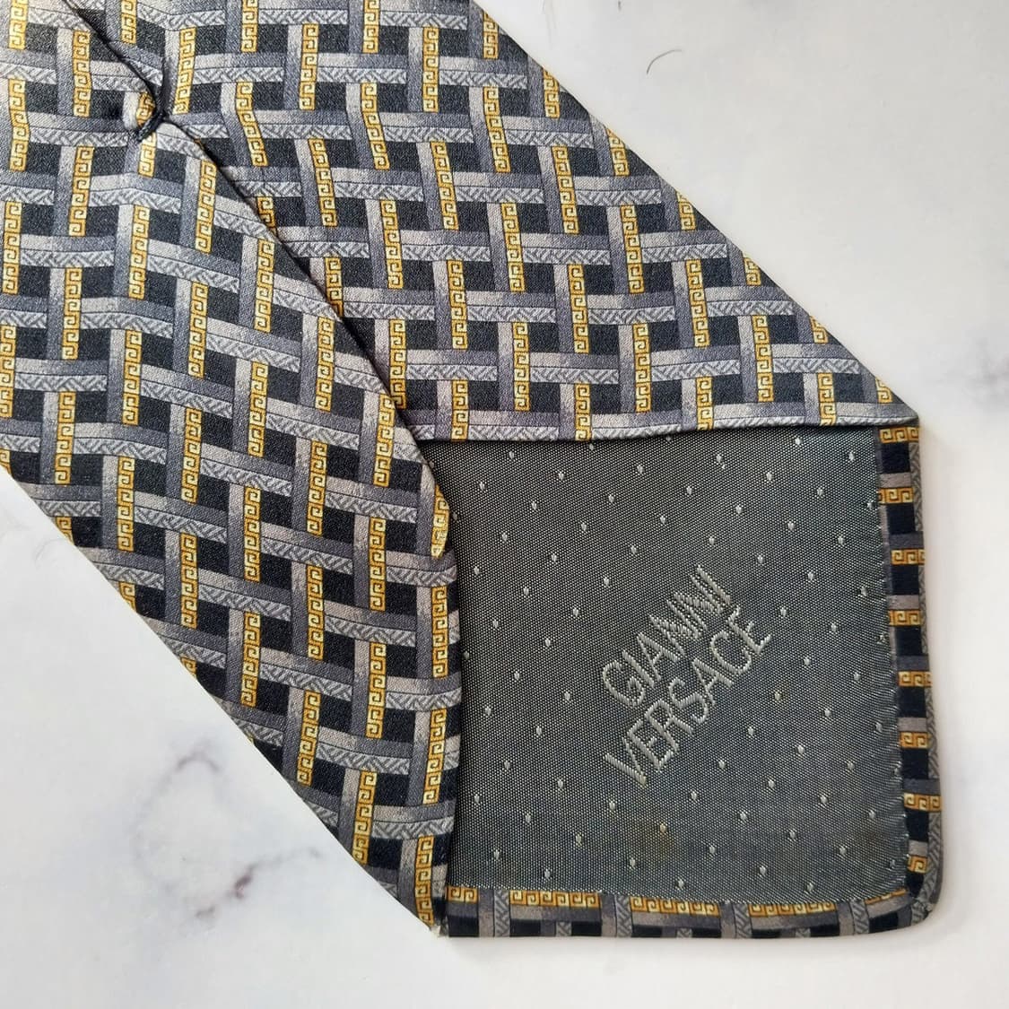 베르사체 실크 블랙 메두사 기하 패턴 넥타이 9.1cm B등급 K1773 상품이미지6