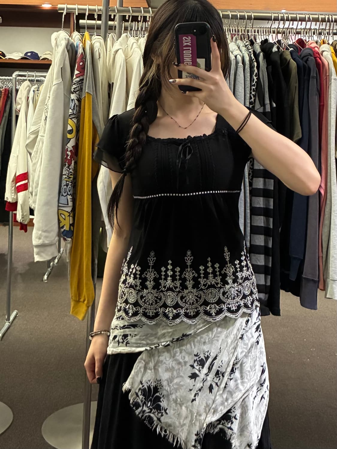 M)Japanese vintage 화이트 자수 디테일 반팔 블라우스 상품이미지1