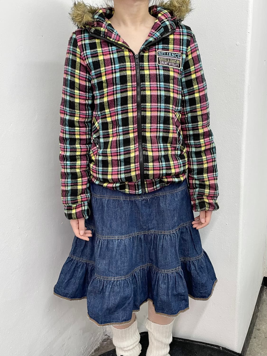 키치 체크 패치 패딩 자켓 상품이미지3