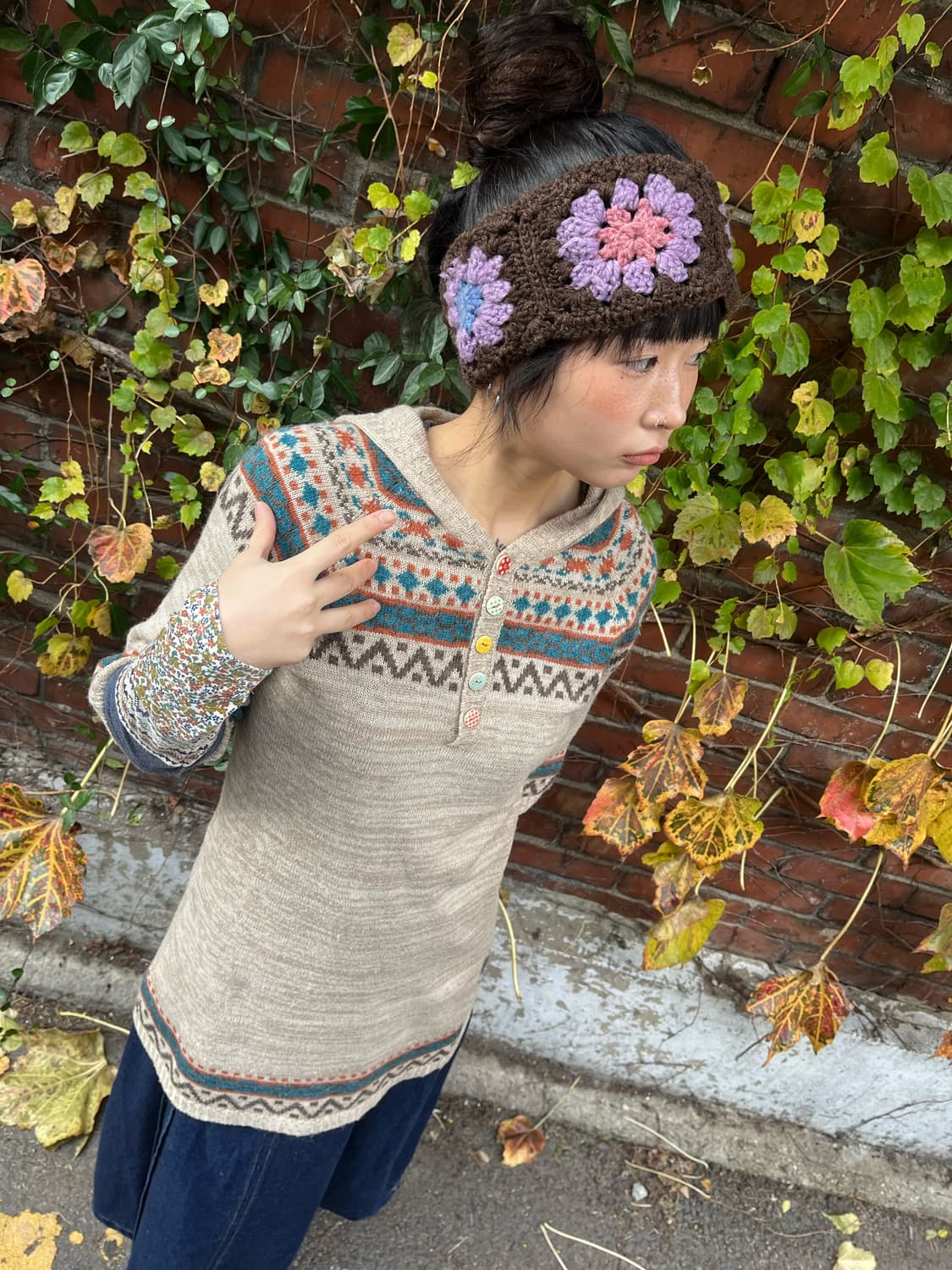 겨울패턴 니트 반팔 원피스 상품이미지3