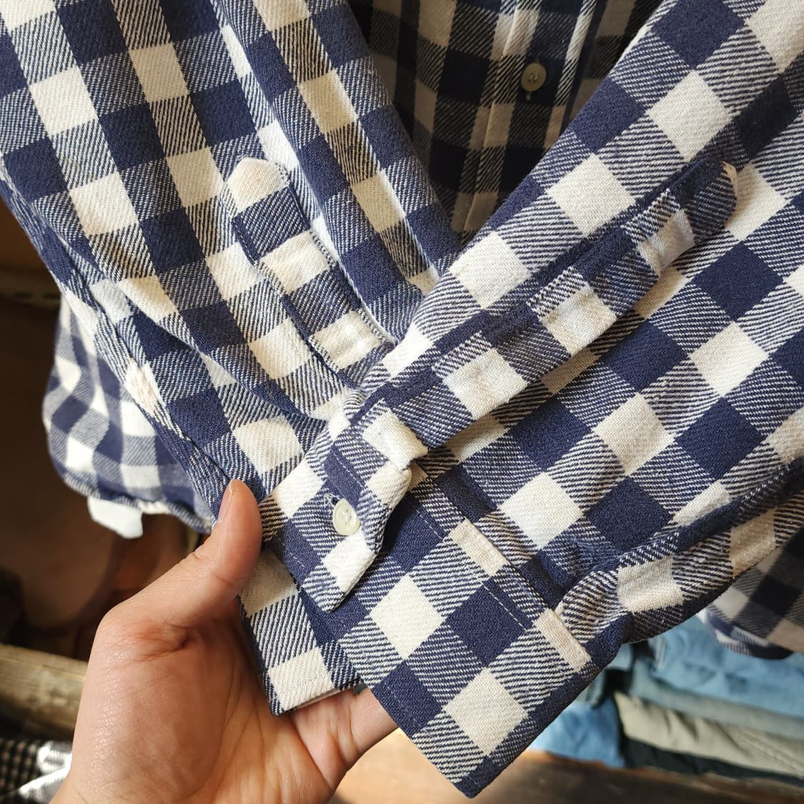 90s 아메리칸 빈티지 체크셔츠 헤비 플란넬 워크셔츠 빅체크 블루 xl 상품이미지8