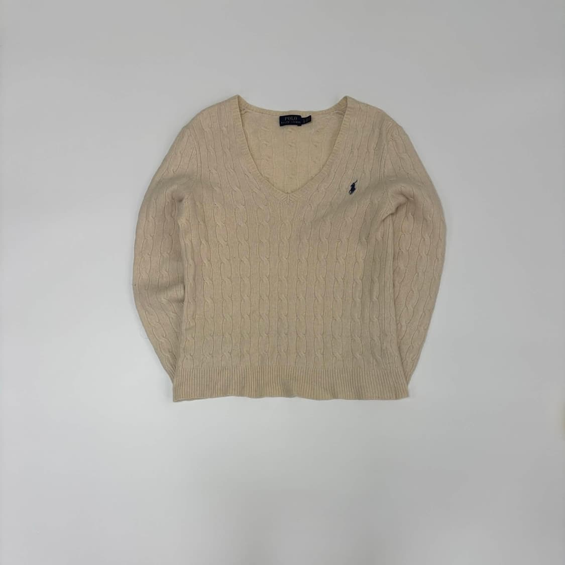 폴로 랄프로렌 신형 라벨 울 캐시미어 아이보리 케이블 걸즈 브이넥 니트( 상품이미지2