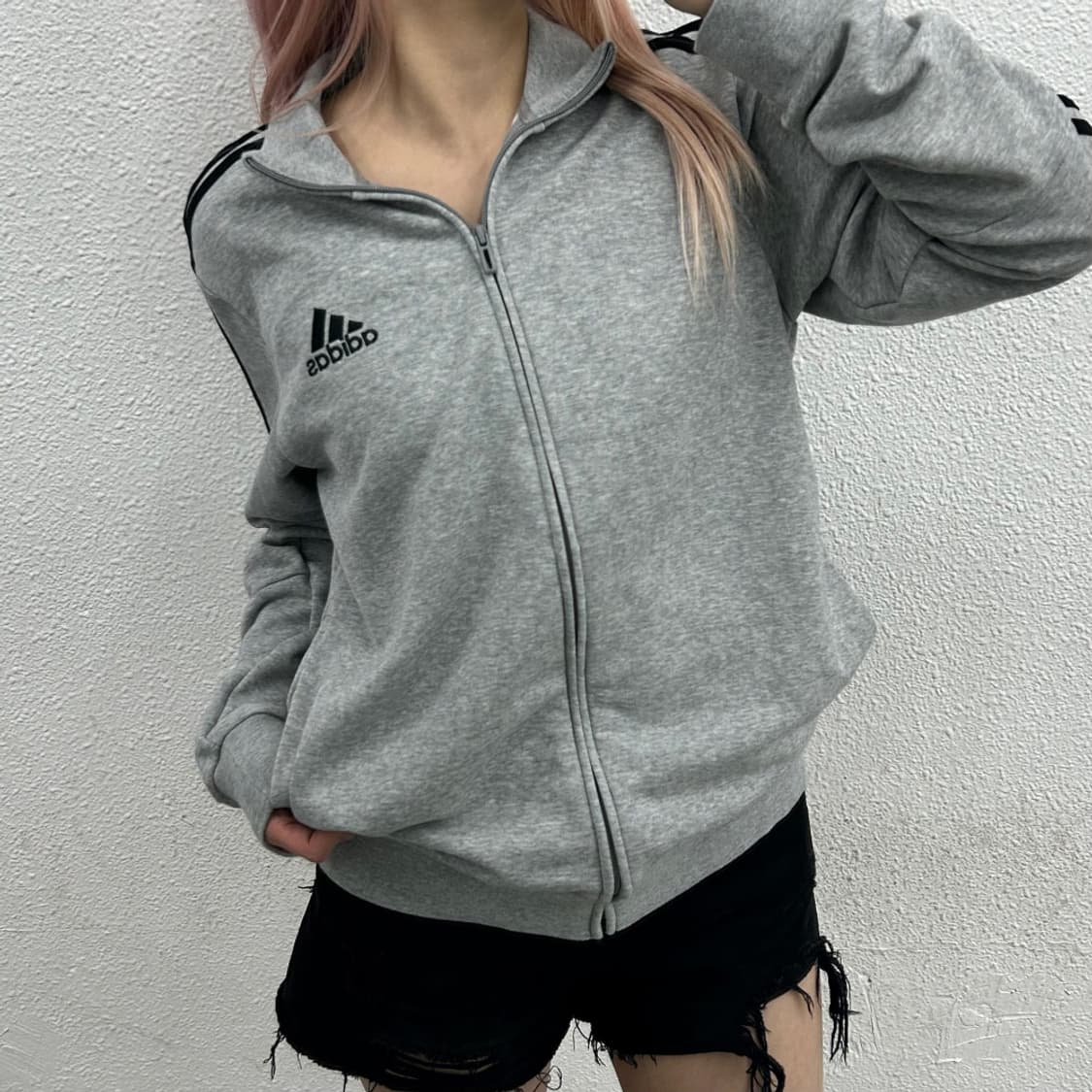 아디다스 에센셜 블랙라인 그레이 집업 L 상품이미지2