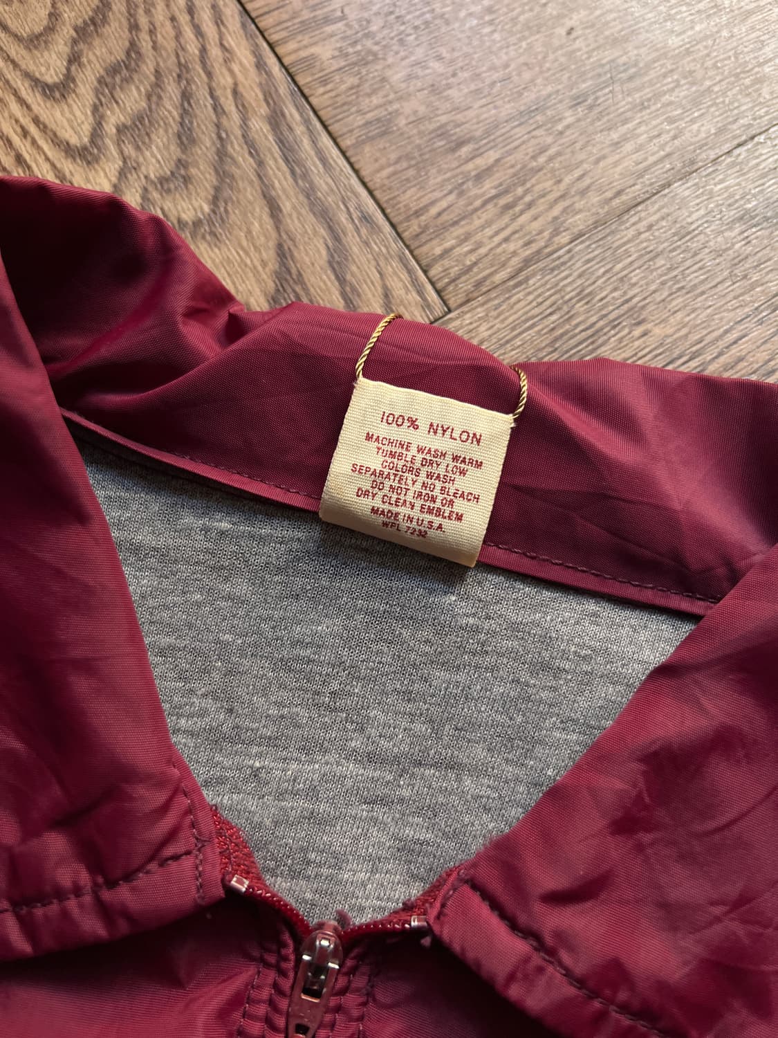 [M]80's 러셀 Made in USA 버건디 나일론 하프집업 웜업자켓 상품이미지3