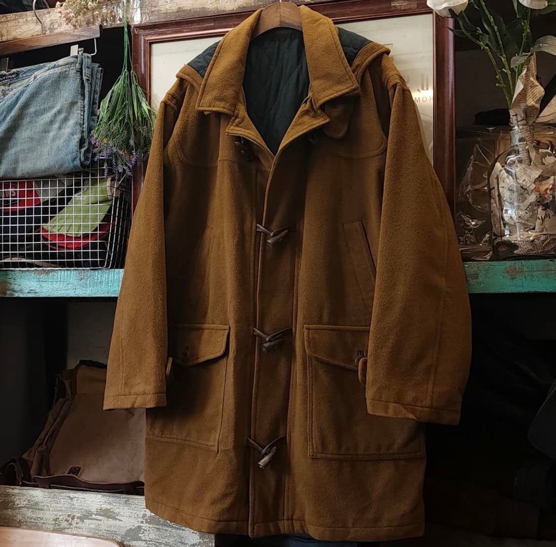 90s 프렌치 울 빈티지 더플 코트 브라운 XL 상품이미지1
