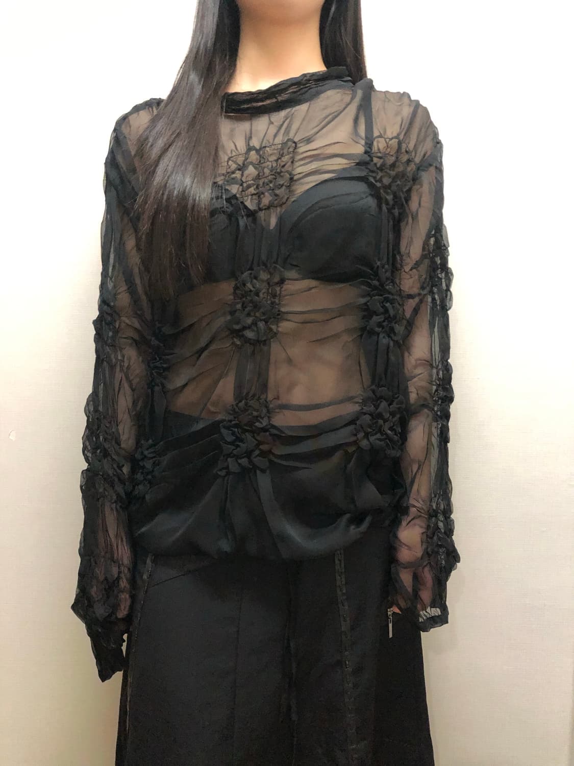 빈티지 블랙 셔링 탑 상품이미지7