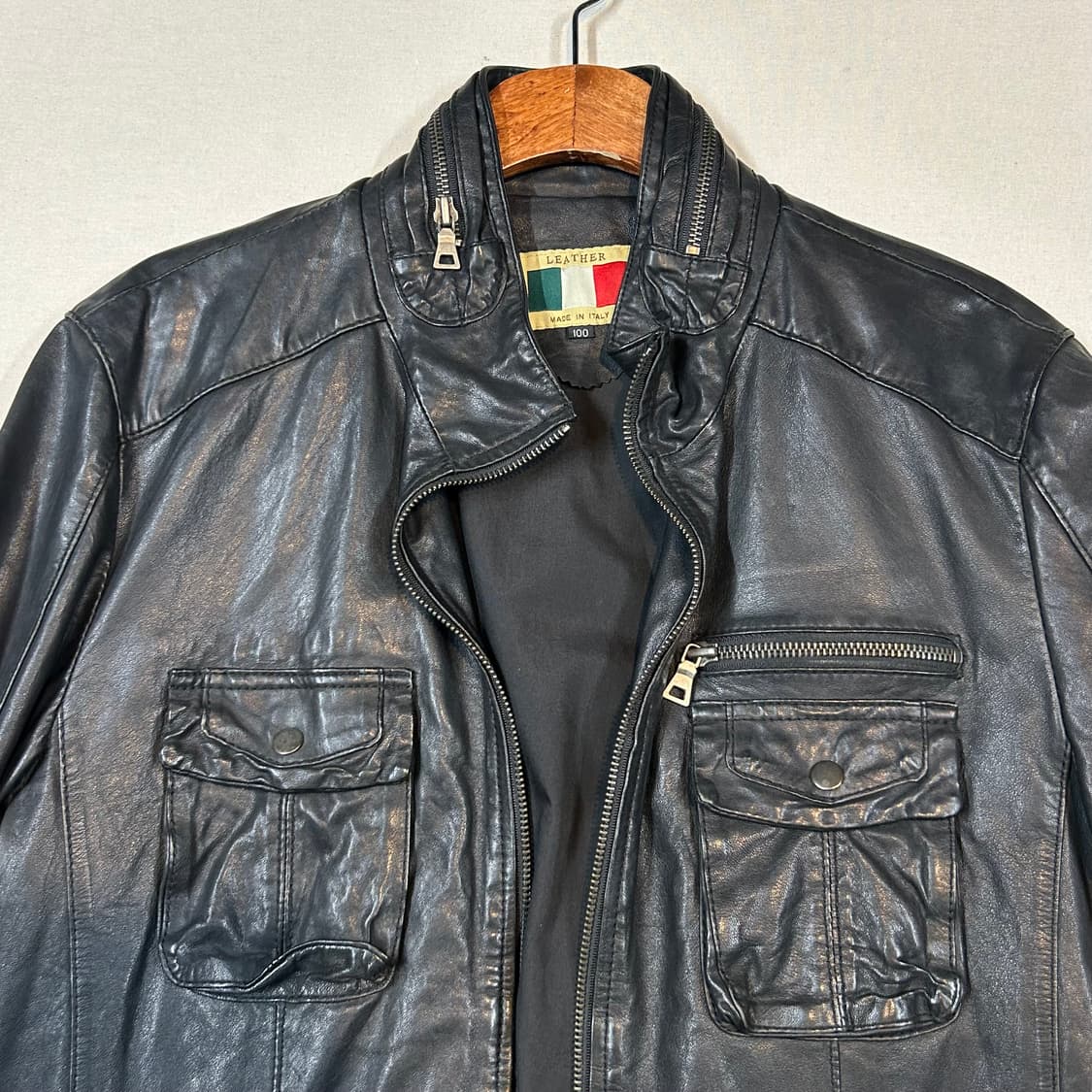 L) 빈티지 멀티 포켓 램스킨 레더 양가죽 자켓 2way 집업 상품이미지4