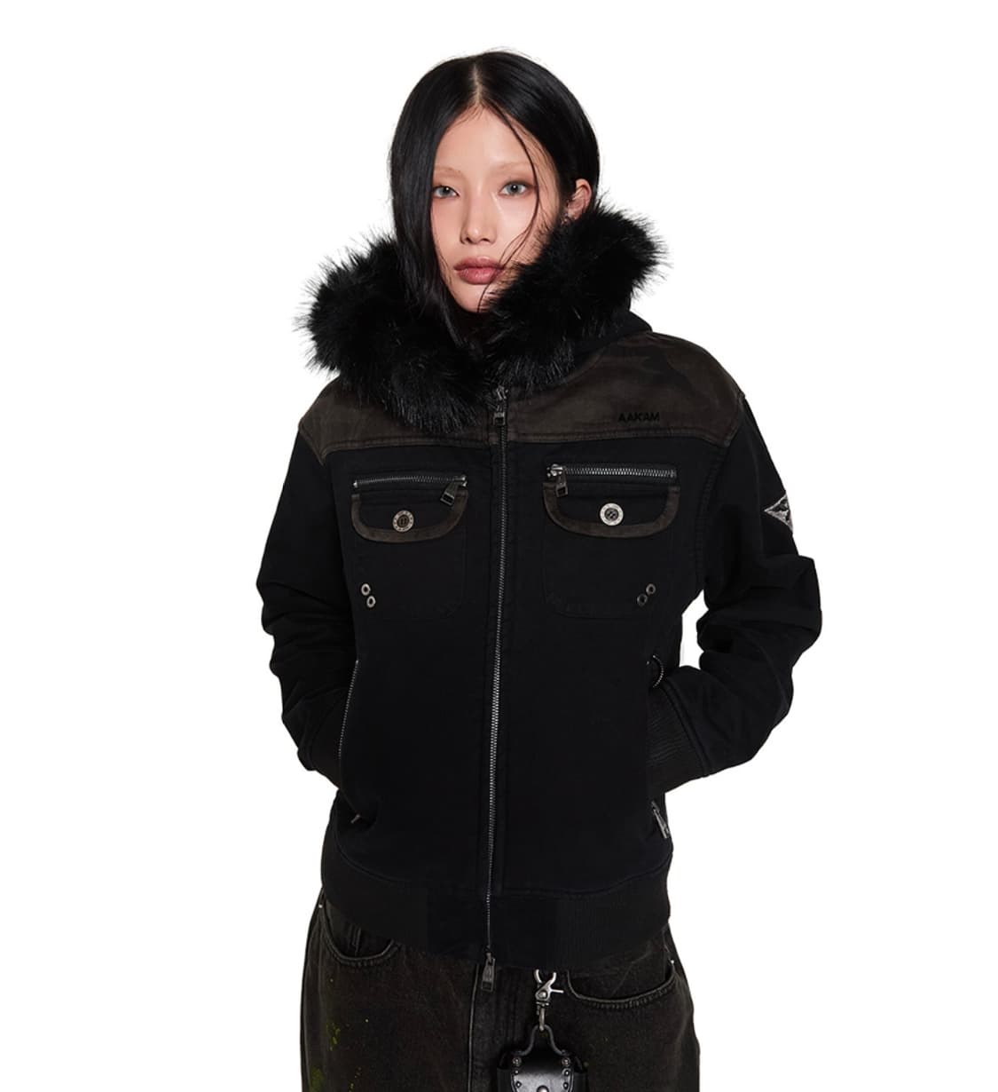 아캄 블루종 Fur Camo Contrast Jacket (Black) 상품이미지2