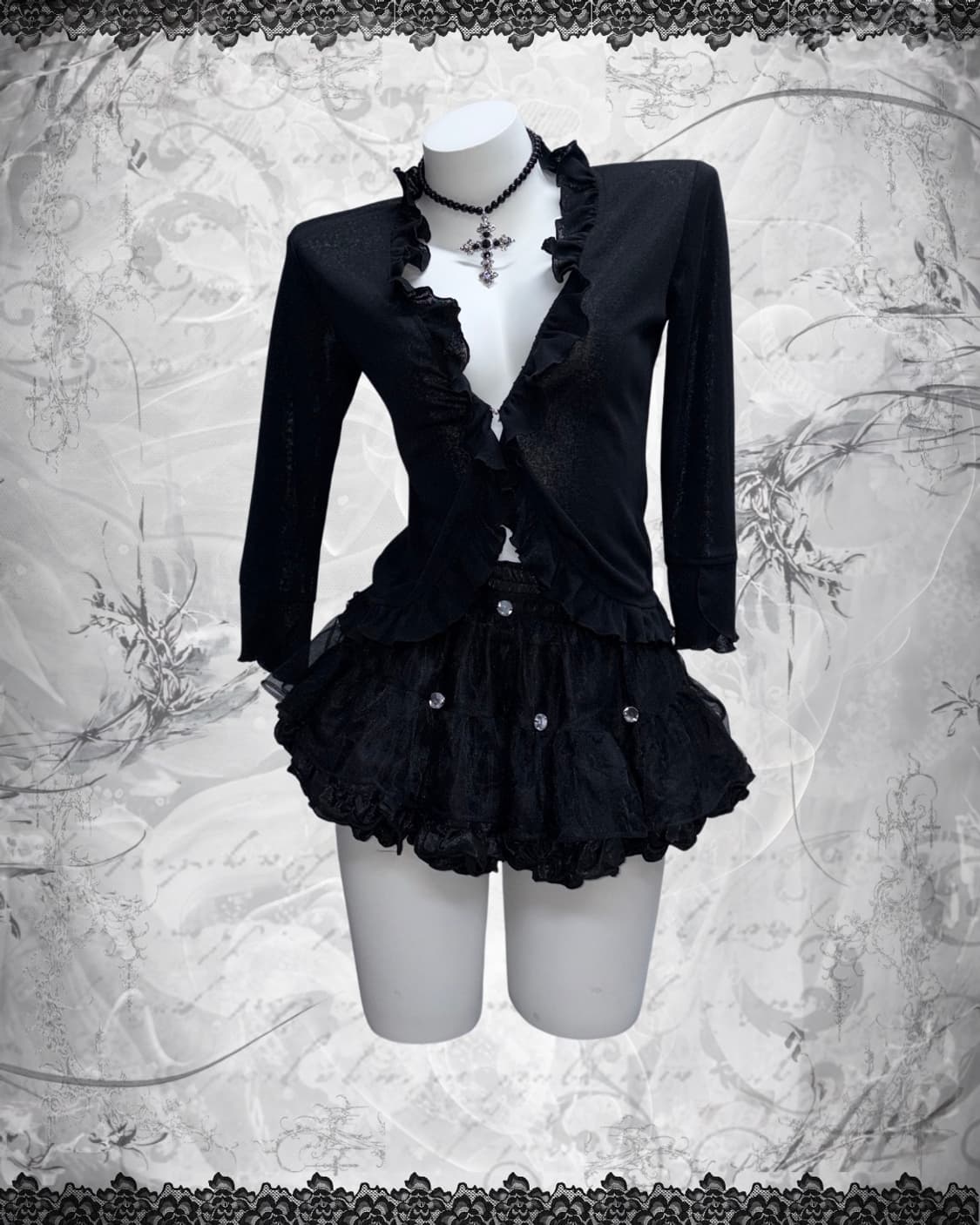 공겜여주 베스트 코디 3pcs 프릴 탑, 러블리, 로맨틱 고스 상품이미지5