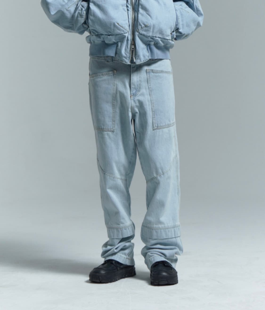 [L] 플라스틱프로덕트 웨이브 지퍼 데님 팬츠 (라이트 블루) 상품이미지2