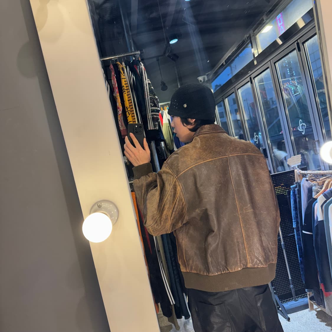 Wear me out브라운 가죽 봄버 자켓 상품이미지4