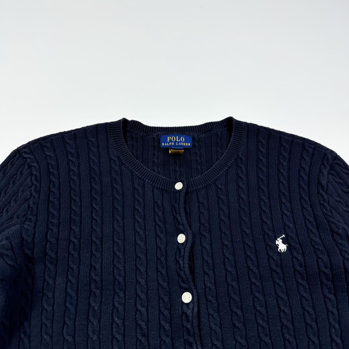 폴로 랄프로렌 걸즈 베이직 케이블 니트 가디건 네이비 걸즈XL 상품이미지2