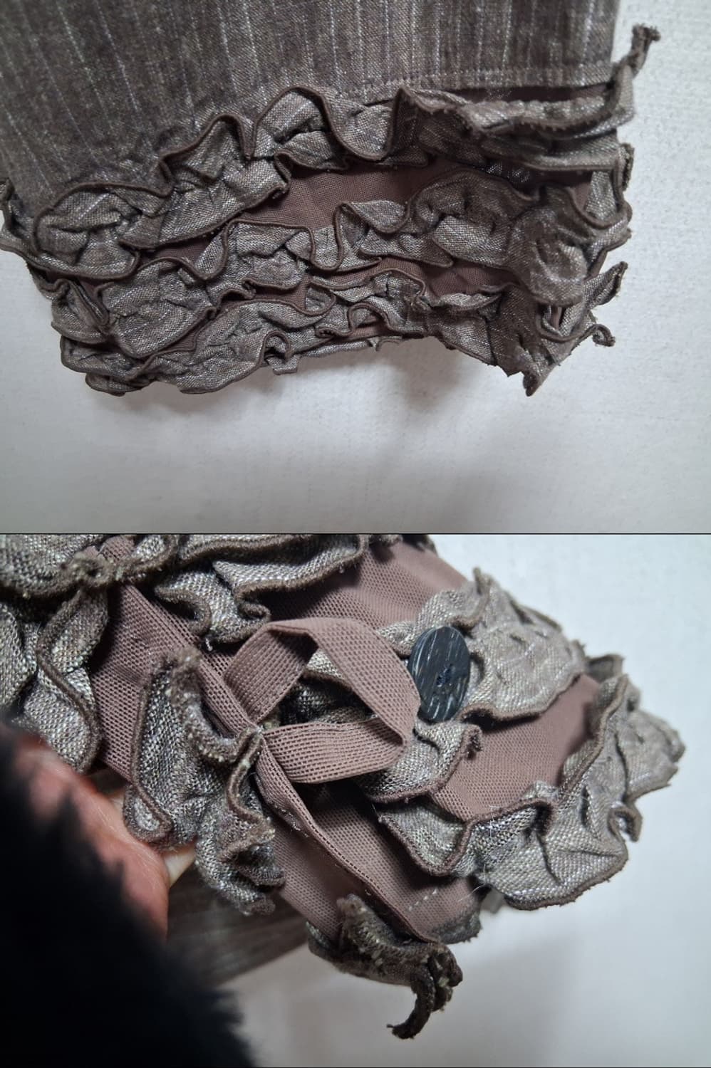 일본구제 beedoro 브라운갈색베이지 린넨 레이어드 레이스팬츠 27까지 상품이미지4