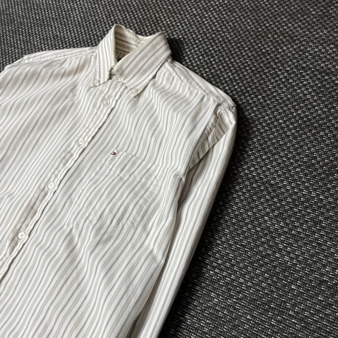 타미힐피거 아이보리 베이지 스트라이프 원포켓 긴팔 셔츠 M 상품이미지5