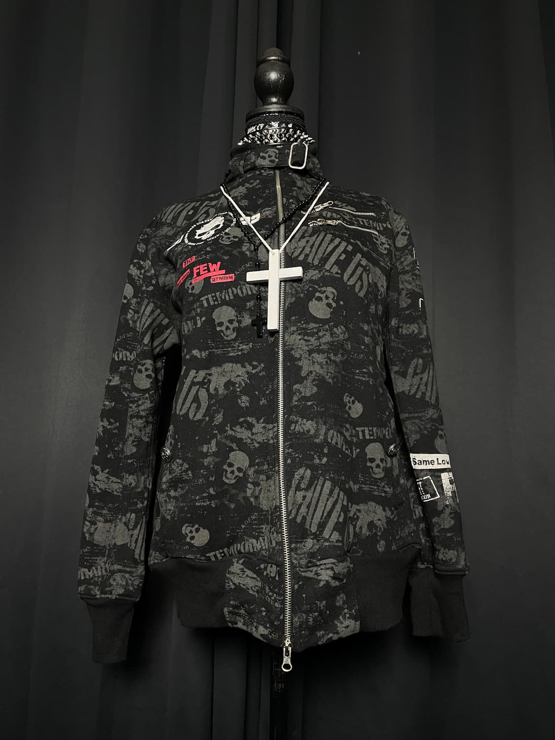 JPN 펑크 스컬 해골 프린팅 버클 넥 자켓 상품이미지4