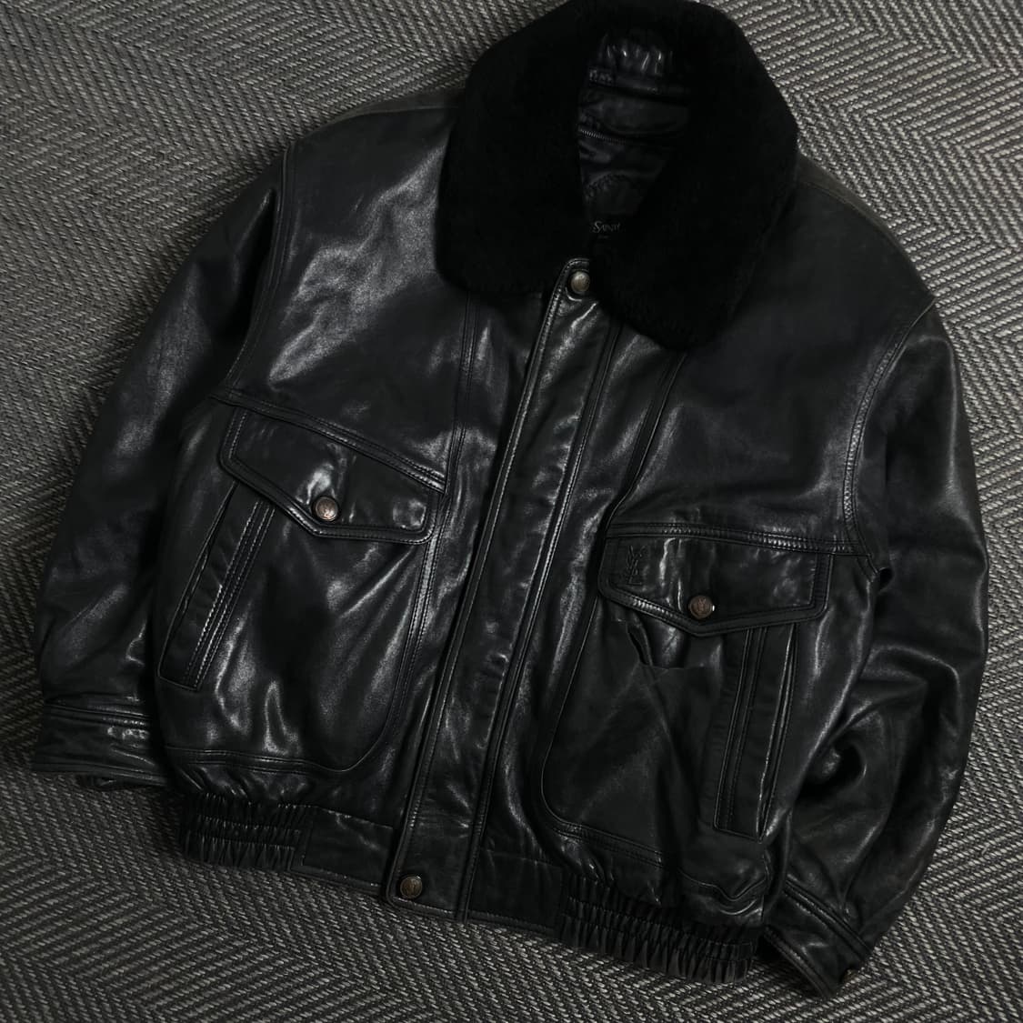 YSL 입생로랑 아카이브 퍼 트리밍 양가죽 봄버 레더 자켓 y 4440 상품이미지1