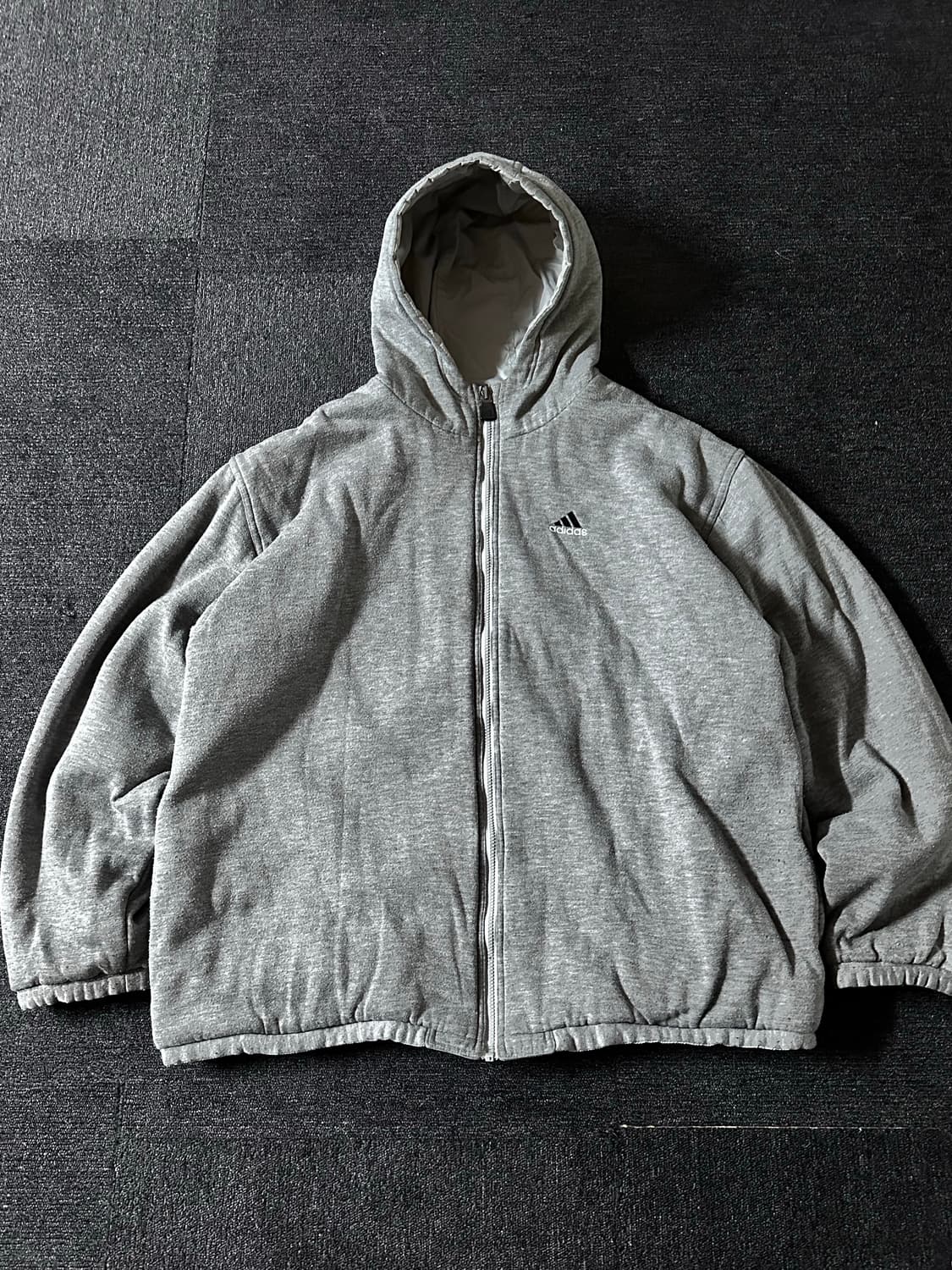 90s 아디다스 리버시블 빅로고 자수 그레이 후드점퍼 상품이미지4