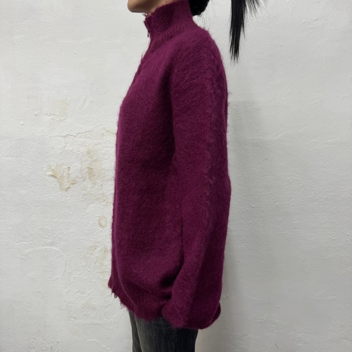 니들스(NEEDLES) 마젠타 퍼플컬러 모헤어 혼방 하이넥 니트 집업 상품이미지2