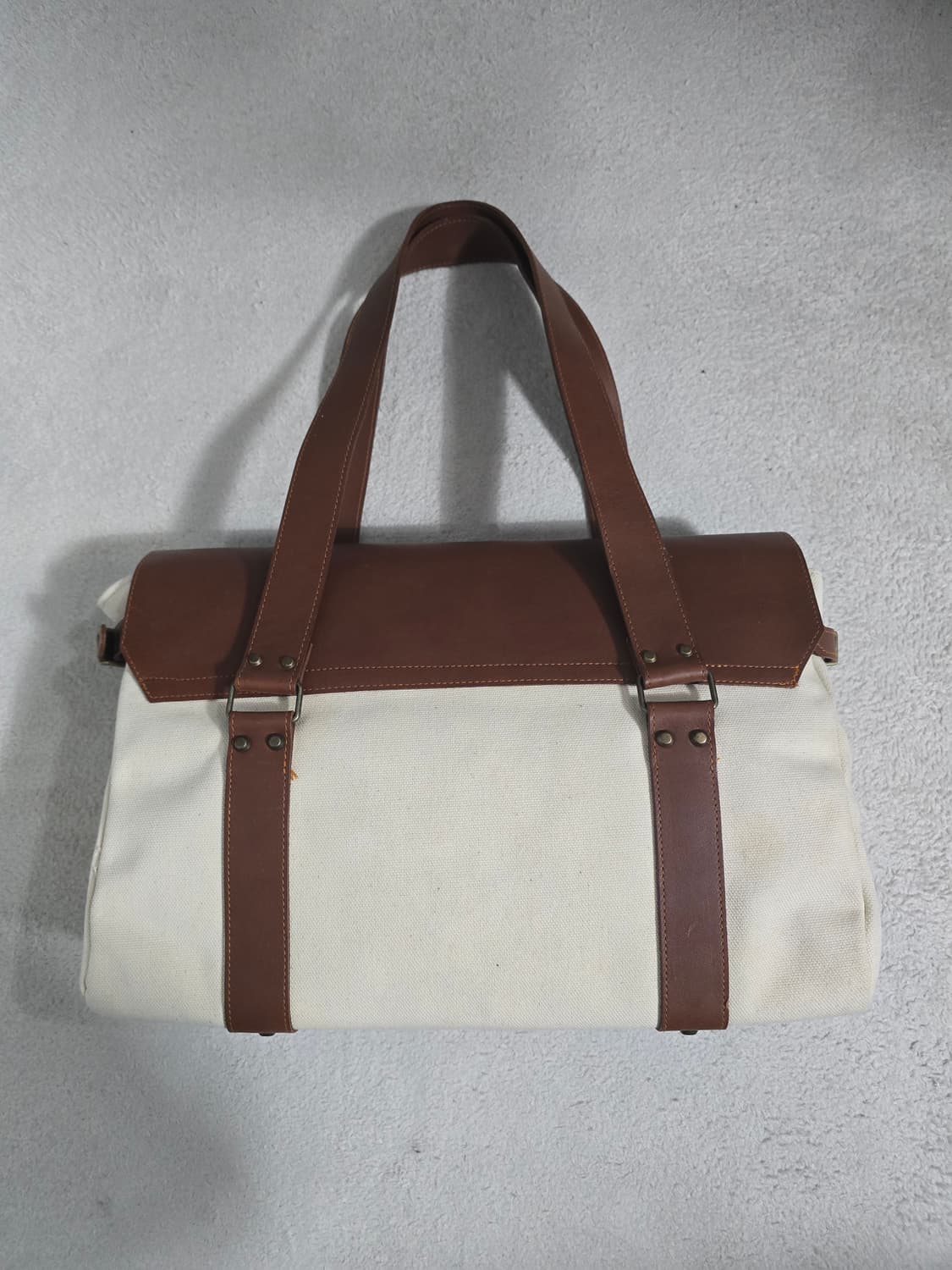 일본빈티지 화이트 캔버스 브라운 가죽 토트백 상품이미지4