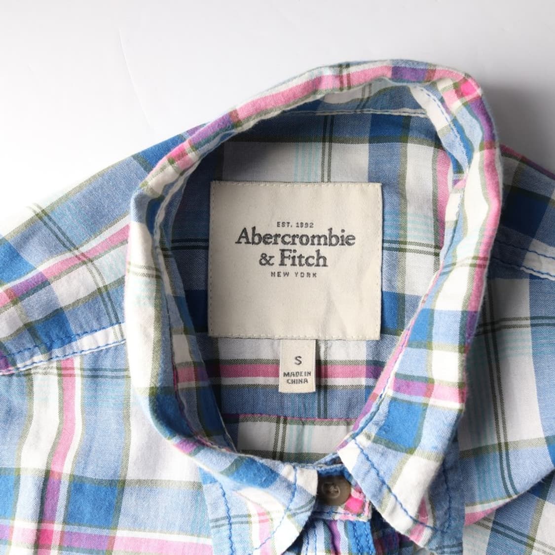 아베크롬비 빈티지 자수 로고 블루 핑크 체크 셔츠 S 상품이미지5