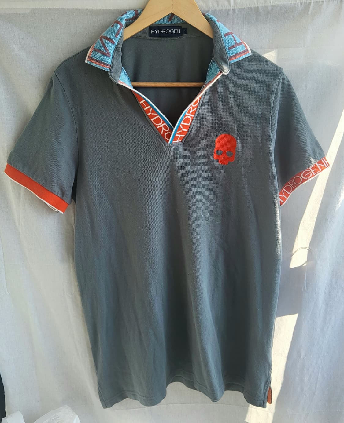 하이드로겐 반팔 카라티셔츠 남성용 L 사이즈  코튼 버튼리스 상품이미지1