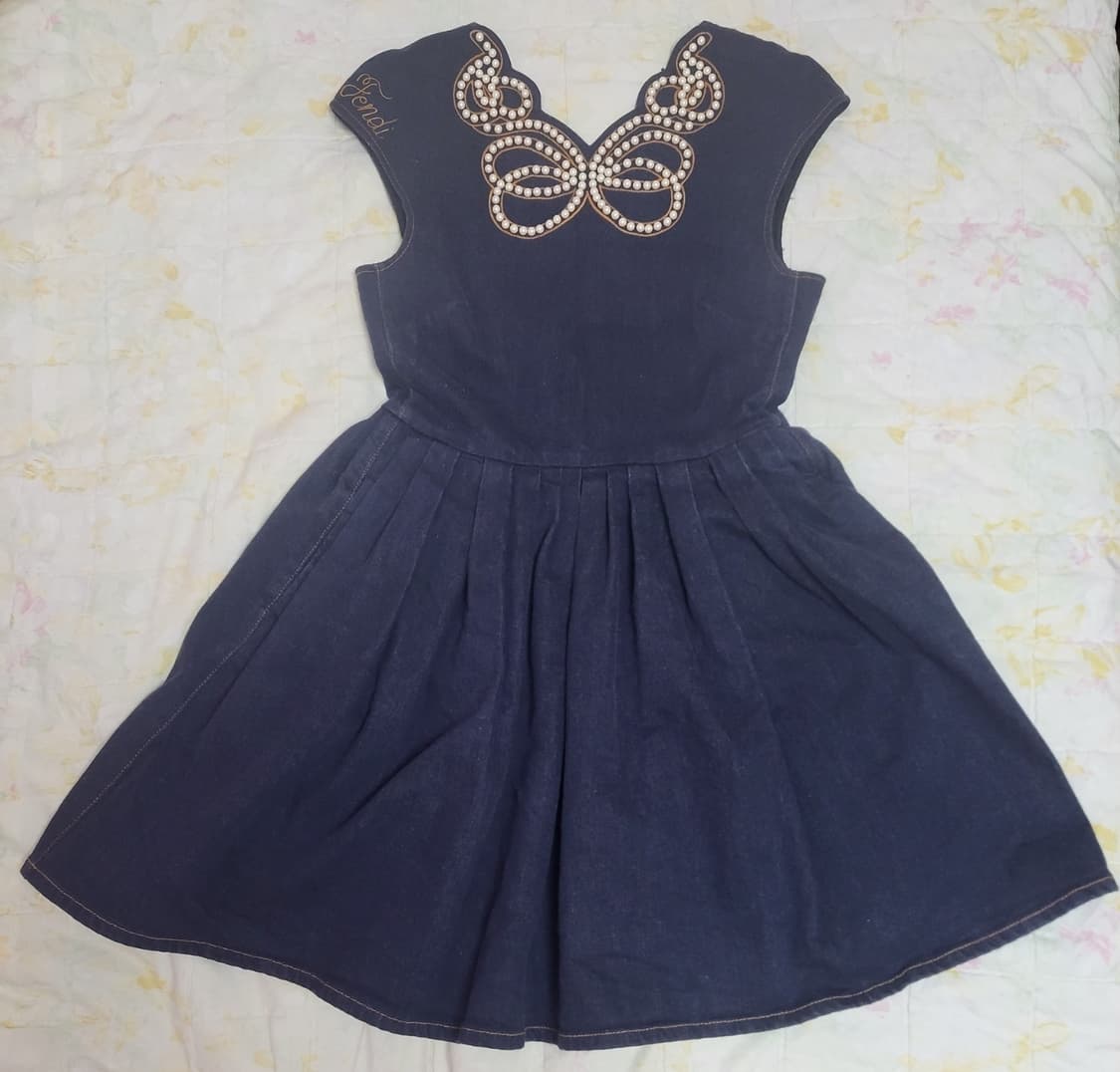 정품)급처상태좋은!펜디 데님 청 리본구슬 공주원피스 드레스 양산형지뢰계 상품이미지2