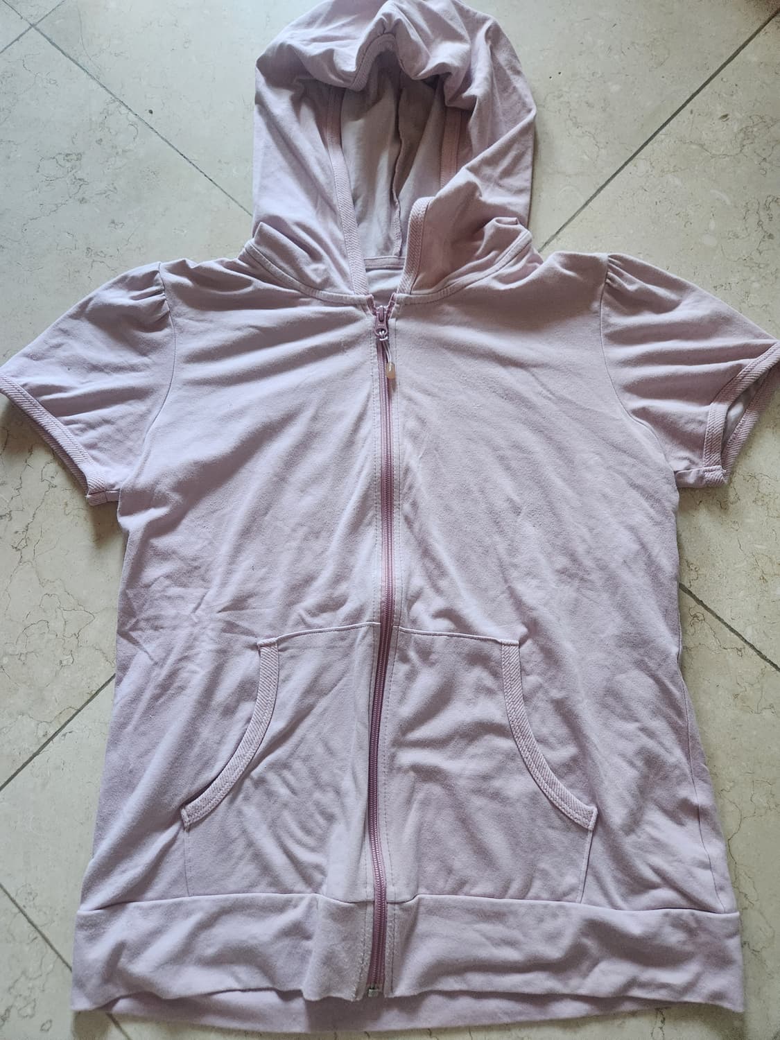 빈티지 데일리 갸루깔 딱붙핏 반팔 후드집업 상품이미지1