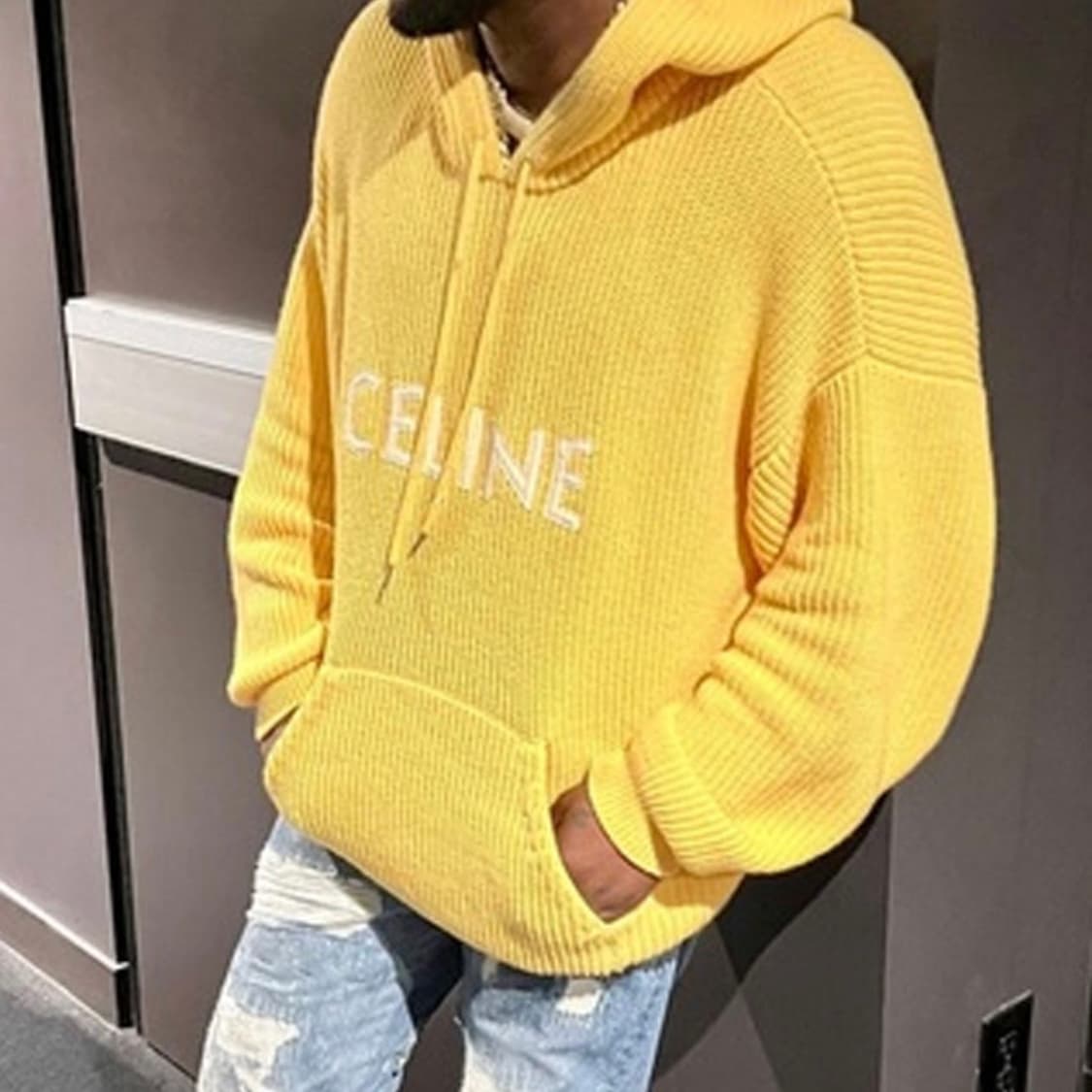 [S+급/M] 셀린느 리브드 울 니트 후드티 옐로우 상품이미지7