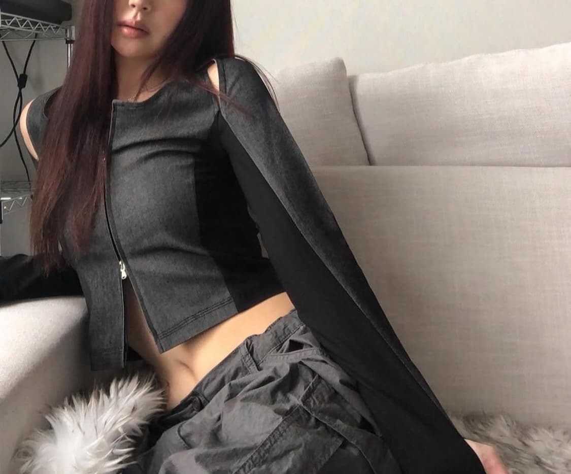 유즈 ) 컷아웃데님 투웨이 집업 티셔츠 상품이미지2